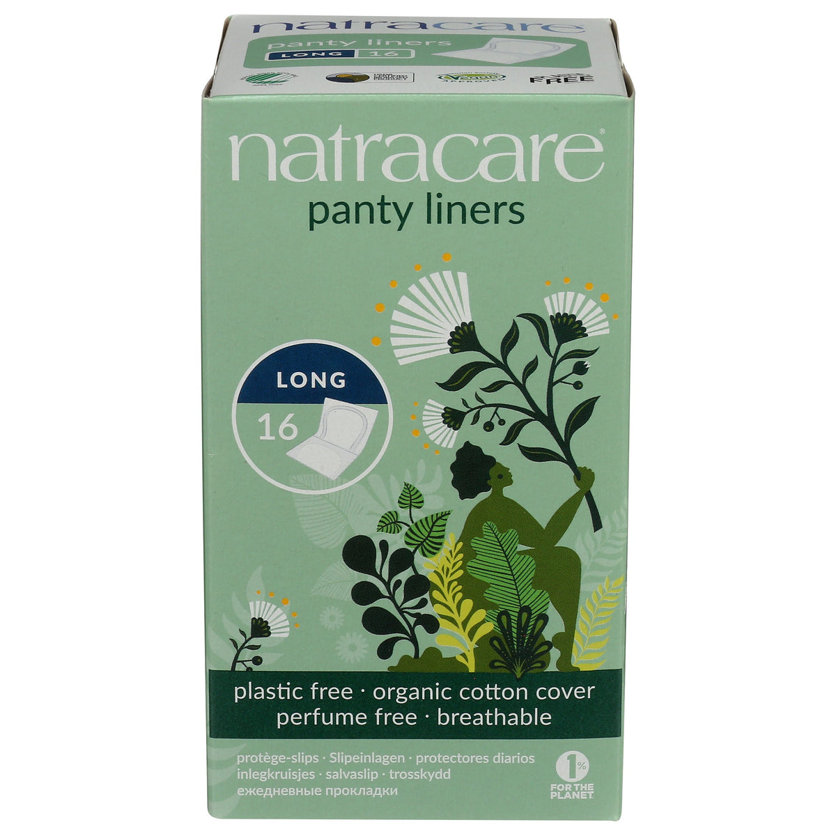 Natracare Panty Liners with Organic Cotton Cover, Mini, Normal, Long, Curved, Tanga or Ultra Thin - Long, 16 Individually Wrapped