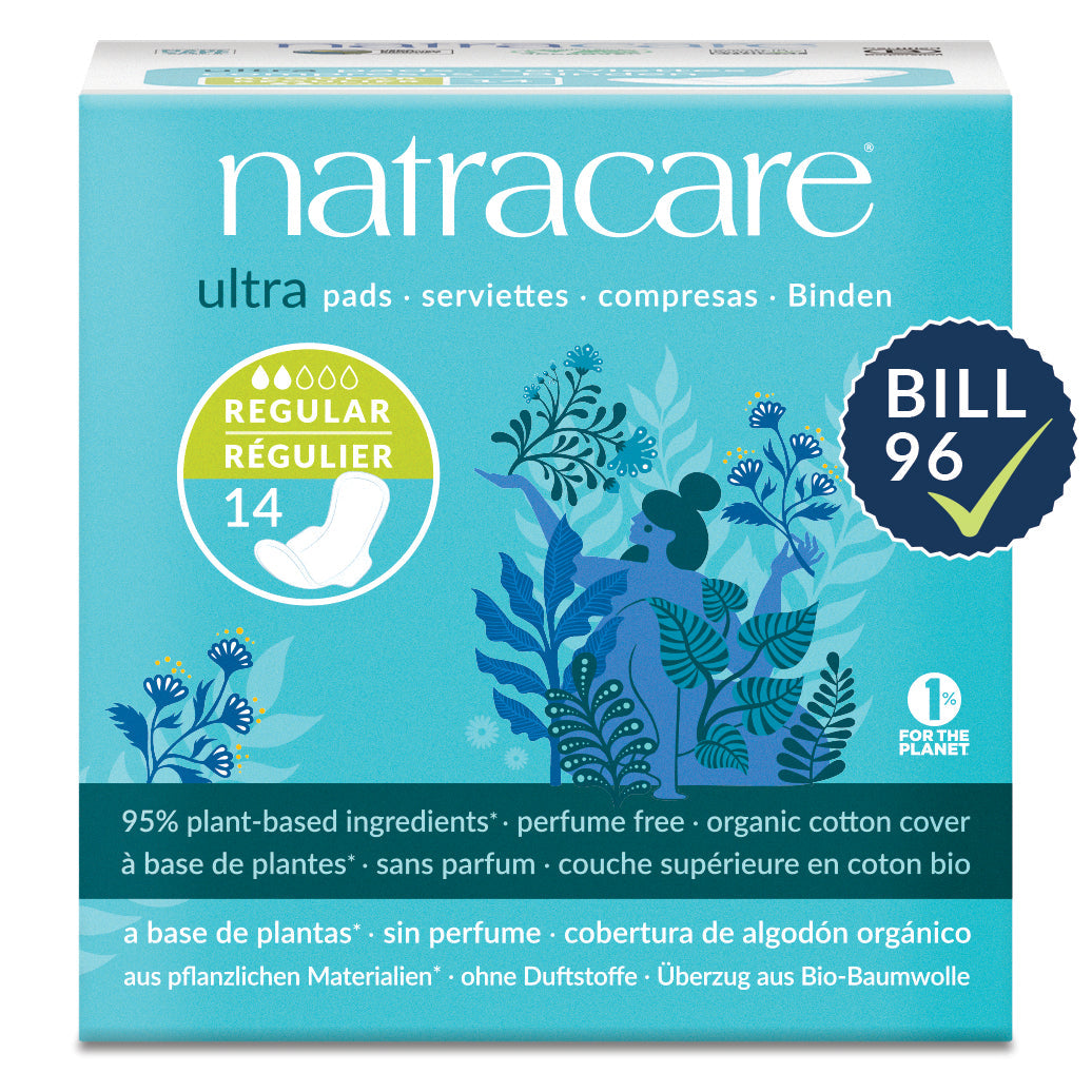 Natracare Ultra Pads with Wings, Organic Cotton Cover, Regular, Super, Super Plus or Long - Regular, 14 Pads