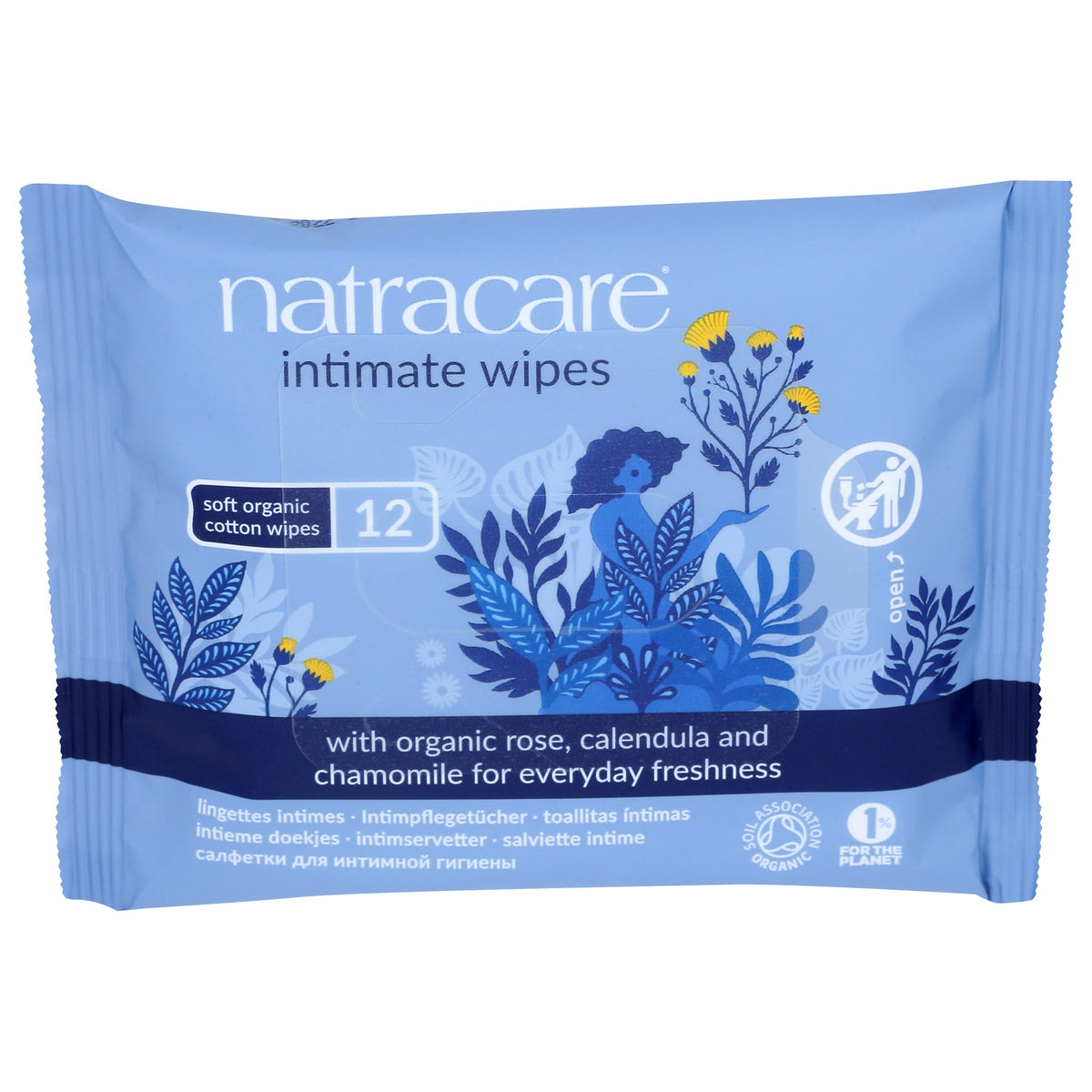 Natracare Organic Cotton Intimate Wipes with Rose, Chamomile and Calendula, 12 Wipes