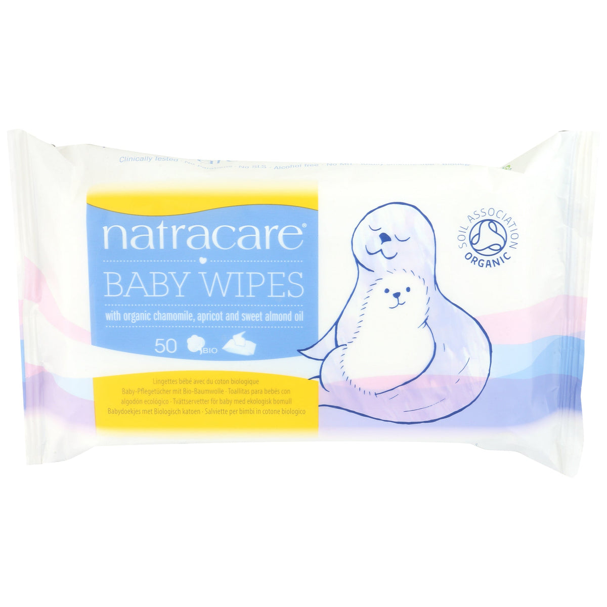 Natracare Organic Baby Wipes with Organic Cotton Cloth, Chamomile and Almond Oil, 50 Wipes