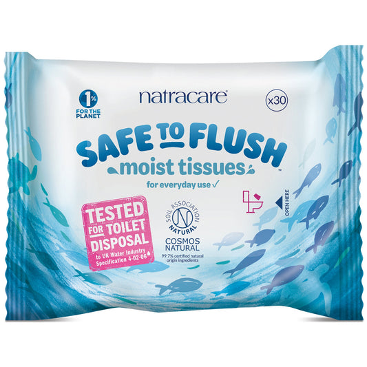 Natracare Flushable Moist Tissues with Aloe Vera, Calendula and Witch Hazel, 30 Tissues