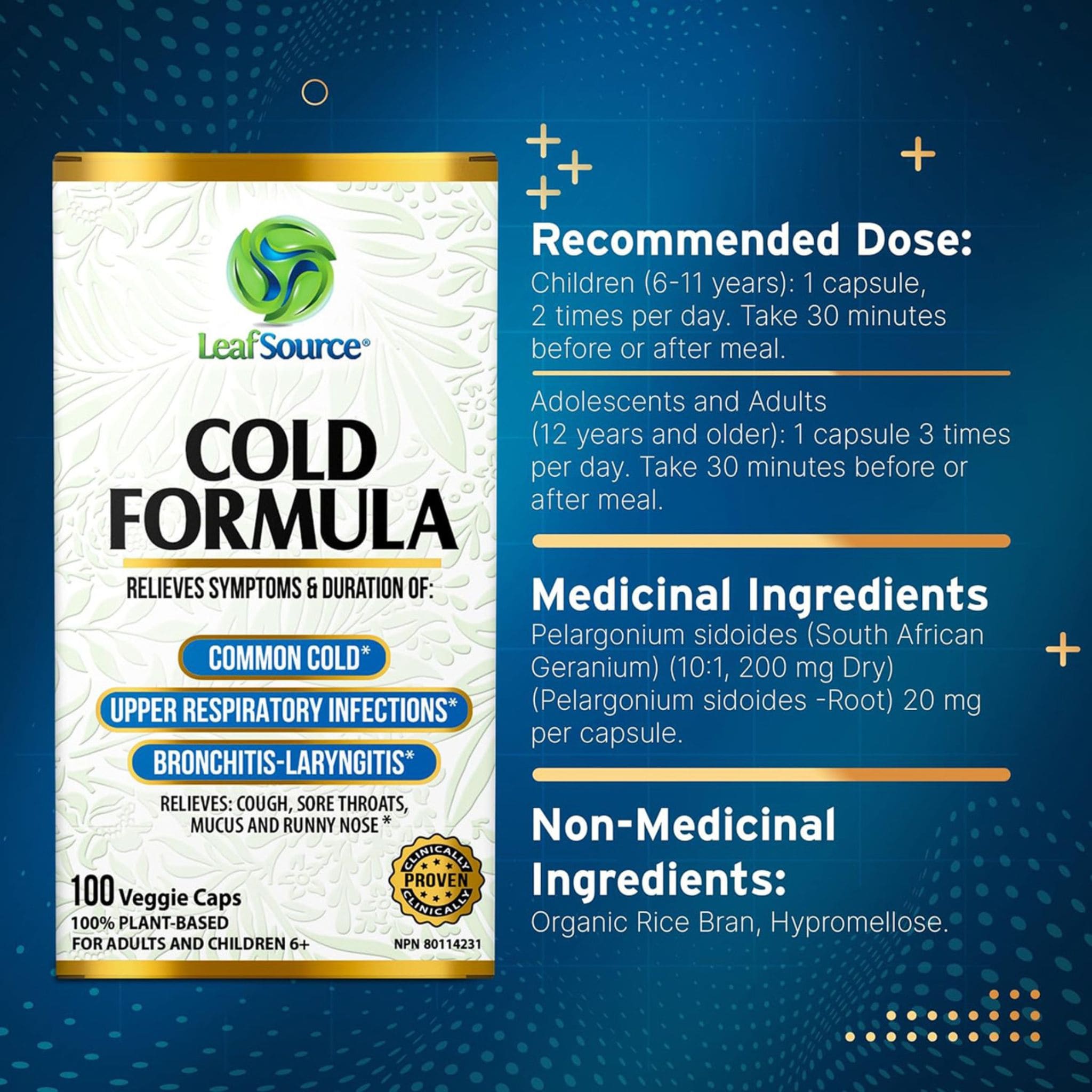 Cold Complete Formula Caplets Leaf Source Cold Formula, 100 Vegetable Capsules