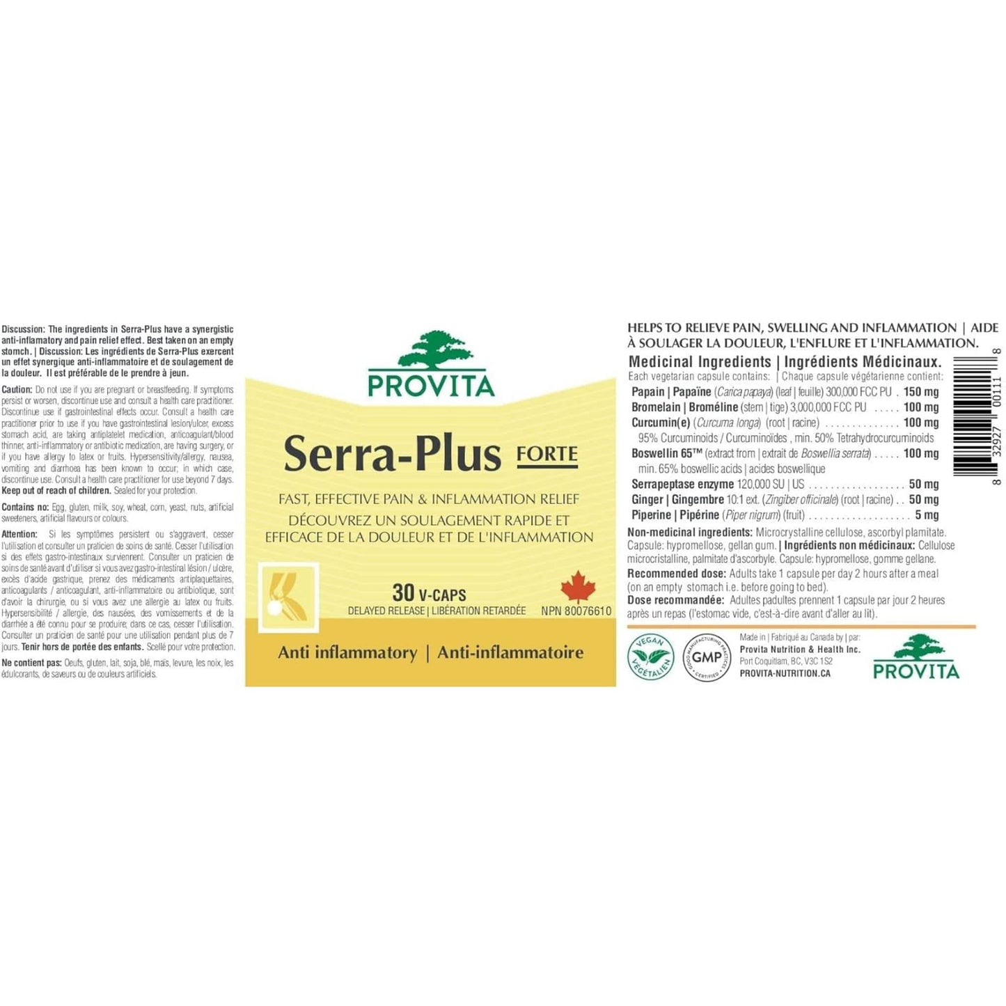 30 Vegetable Capsules | Provita Nutrition Serra-Plus Forte