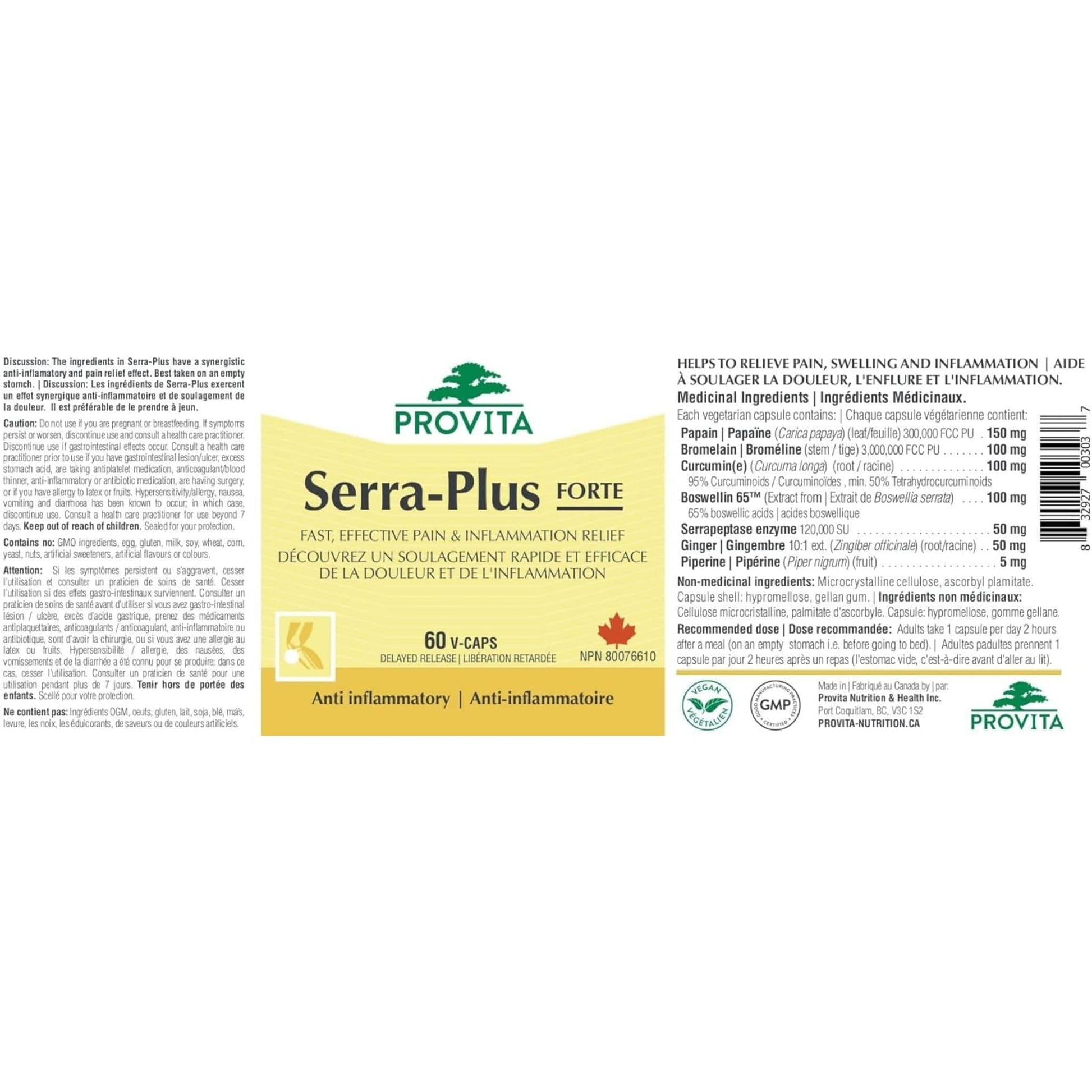 60 Vegetable Capsules | Provita Nutrition Serra-Plus Forte