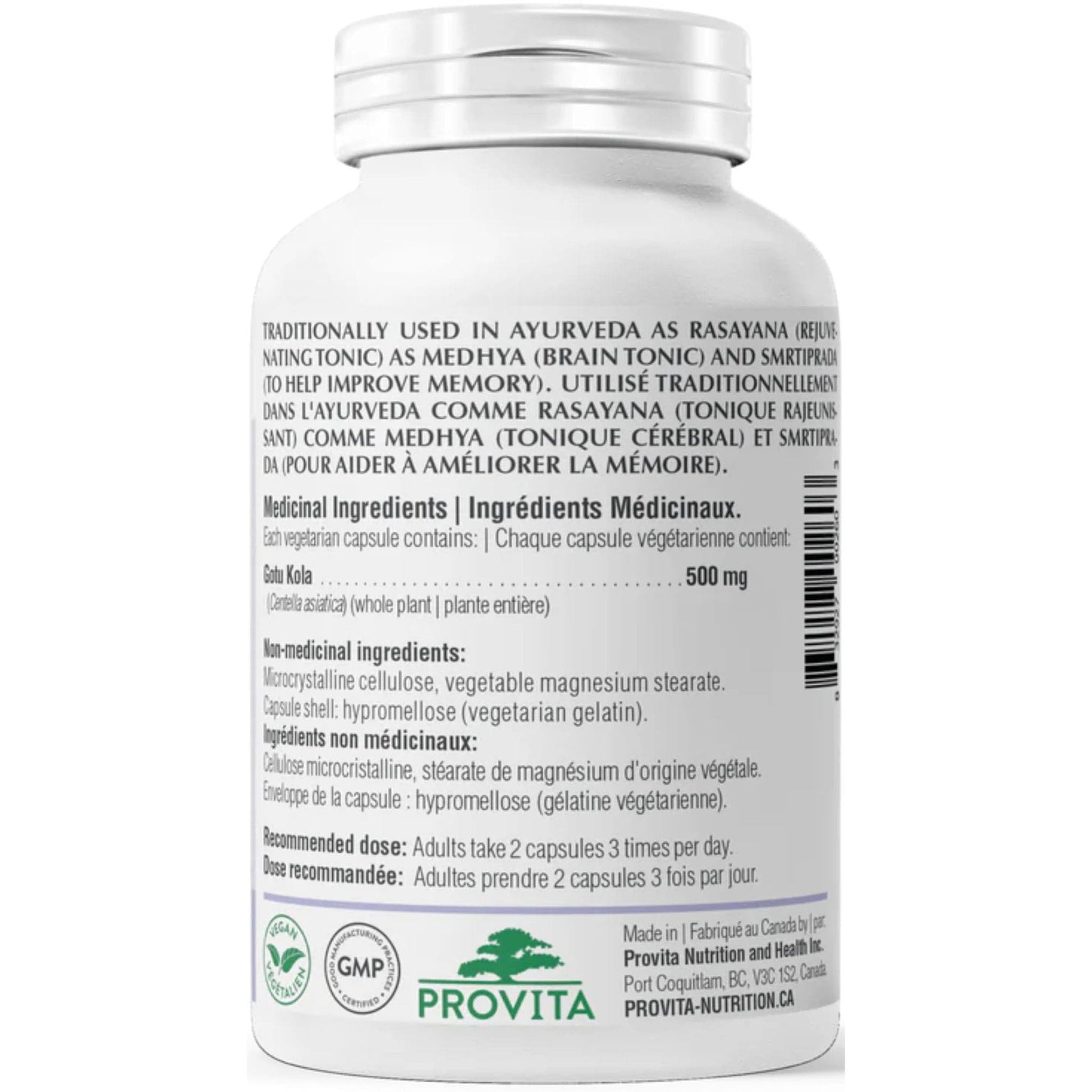 120 Vegetable Capsules | Provita Nutrition Gotu Kola 500 mg