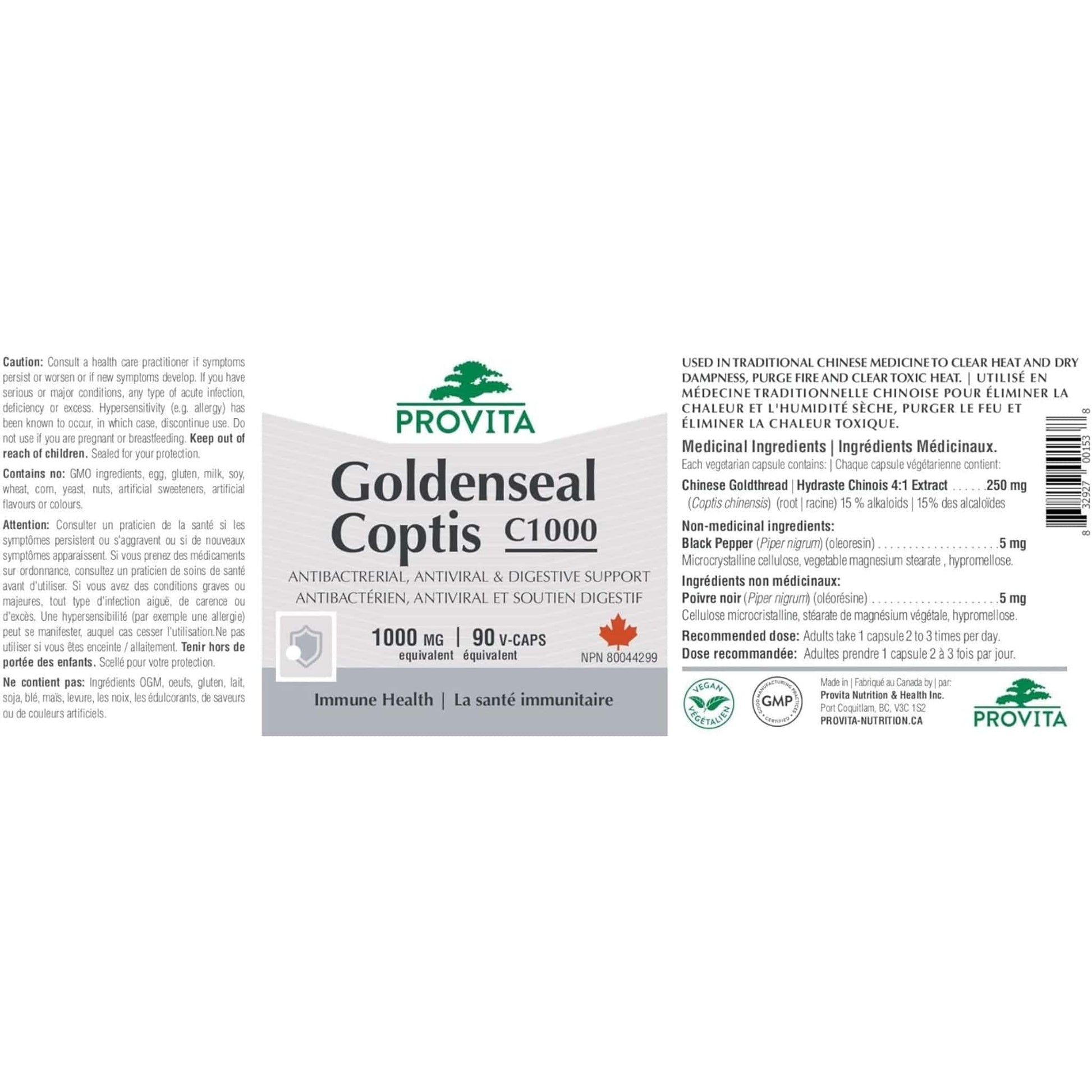 90 Vegetable Capsules | Provita Nutrition Goldenseal Coptis C1000