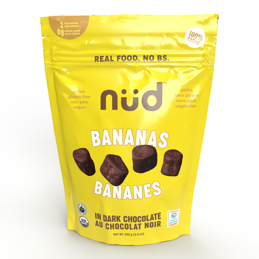 Nud Fud Organic Chocolate Covered Bananas, Dates or Raisins, Just Fruit and Cacao, Case of 6 - Bananas, 6 x 100g