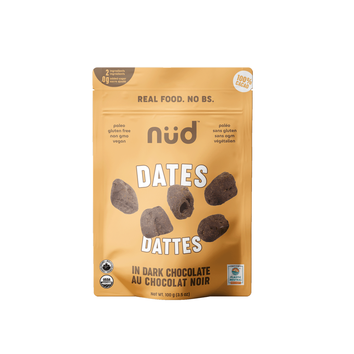 Nud Fud Organic Chocolate Covered Bananas, Dates or Raisins, Just Fruit and Cacao, Case of 6 - Dates, 6 x 100g