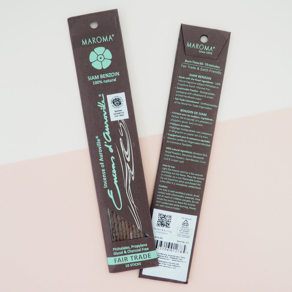 Maroma Premium Stick Incense, Encens d'Auroville, 28 Scents, 10 Sticks - Siam Benzoin