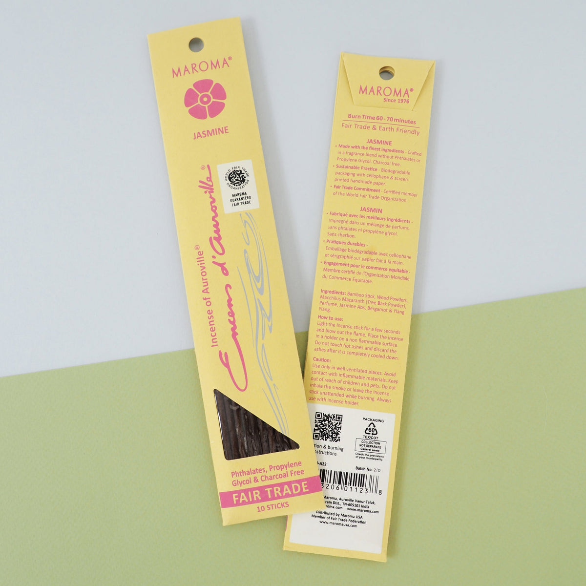Maroma Premium Stick Incense, Encens d'Auroville, 28 Scents, 10 Sticks - Jasmine