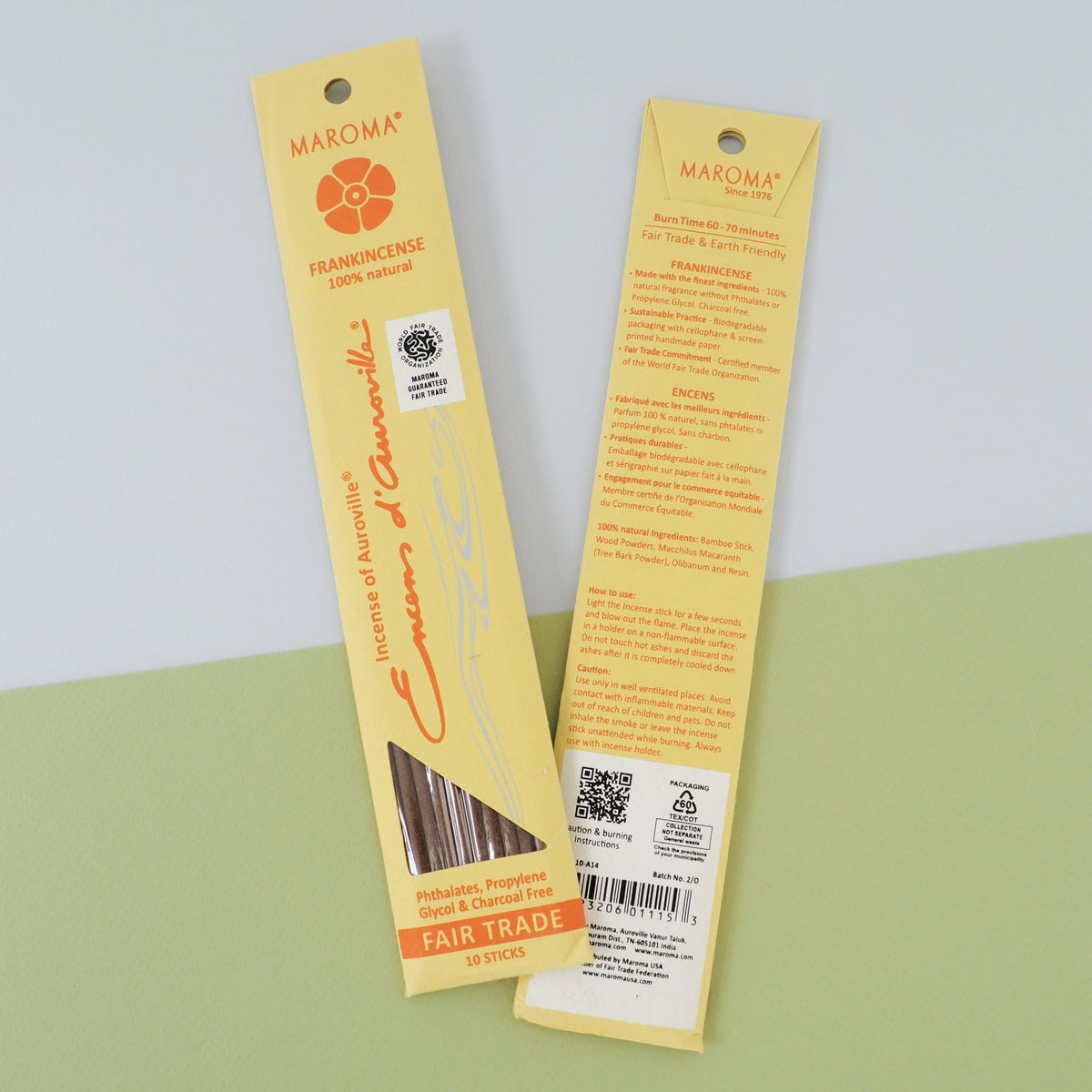Maroma Premium Stick Incense, Encens d'Auroville, 28 Scents, 10 Sticks - Frankincense