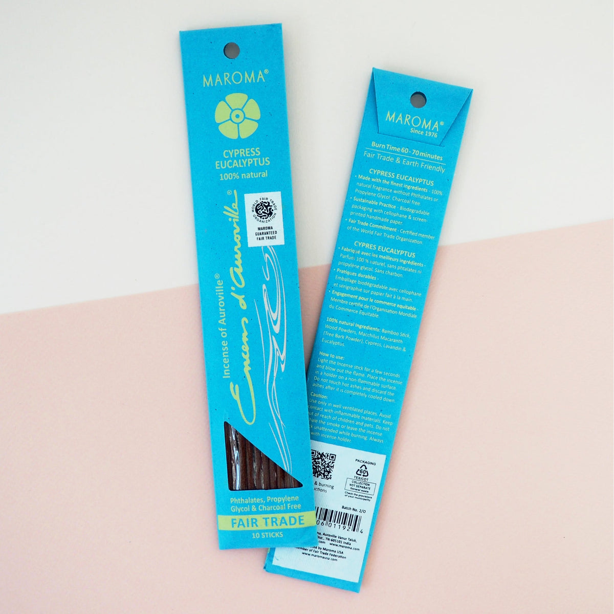 Maroma Premium Stick Incense, Encens d'Auroville, 28 Scents, 10 Sticks - Cypress Eucalyptus
