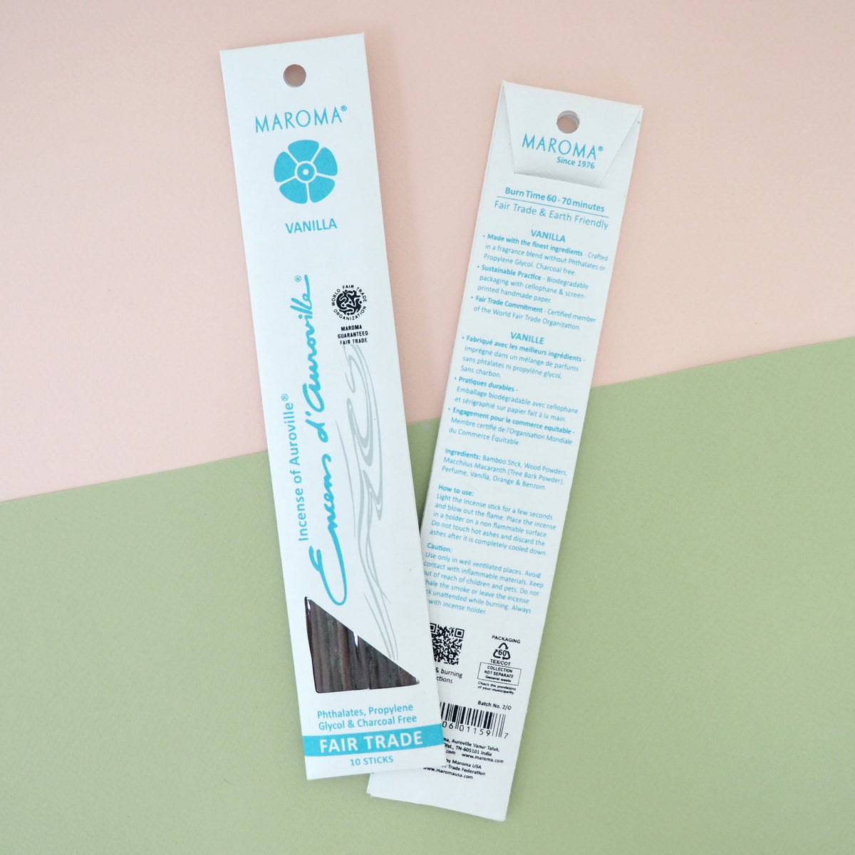 Maroma Premium Stick Incense, Encens d'Auroville, 28 Scents, 10 Sticks - Vanilla