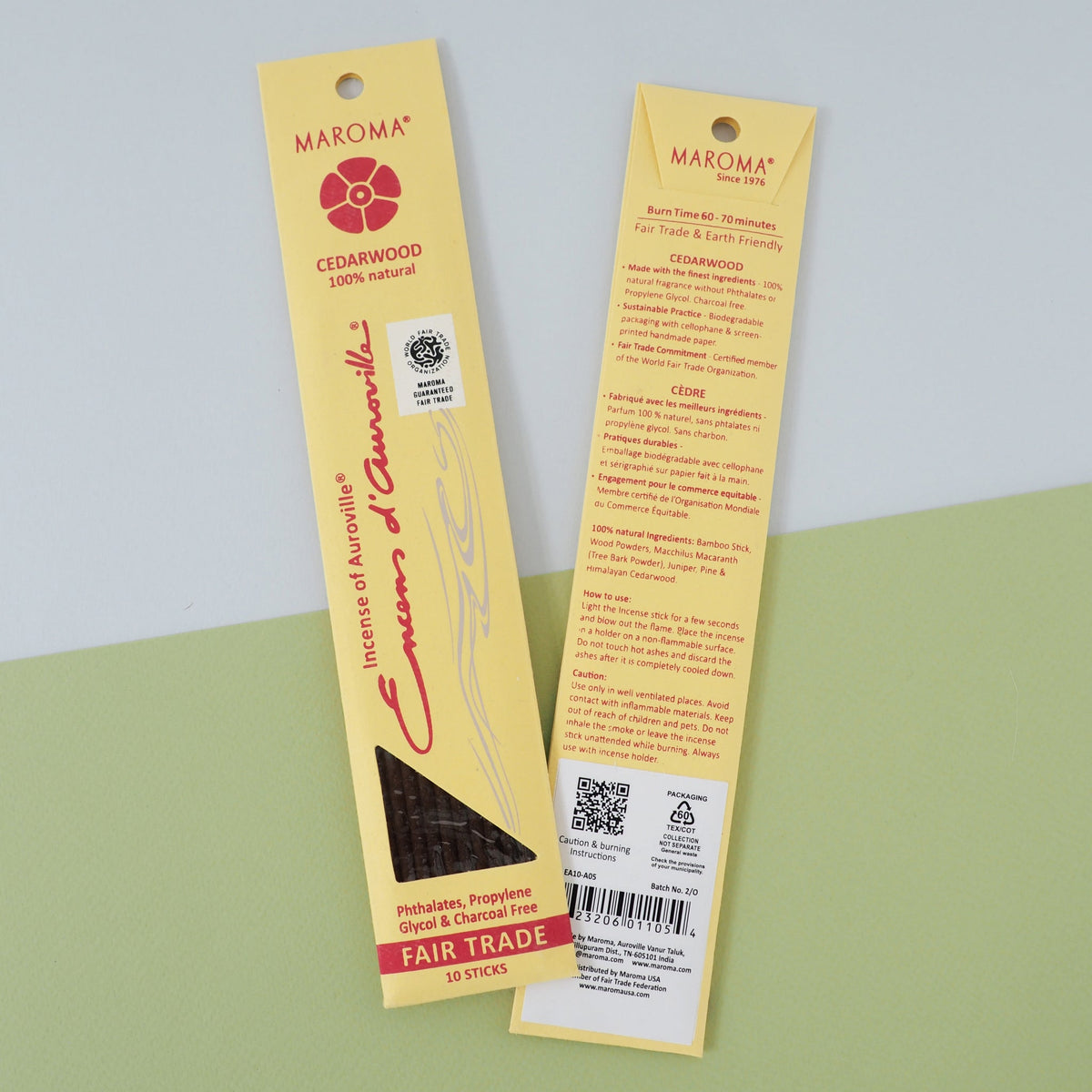 Maroma Premium Stick Incense, Encens d'Auroville, 28 Scents, 10 Sticks - Cedarwood