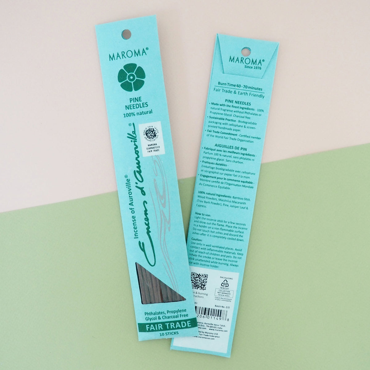 Maroma Premium Stick Incense, Encens d'Auroville, 28 Scents, 10 Sticks - Pine Needles