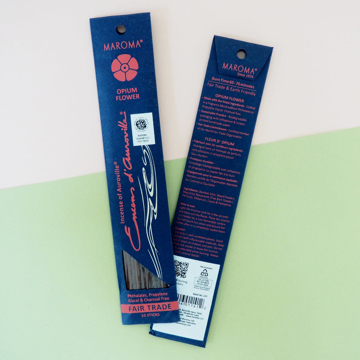 Maroma Premium Stick Incense, Encens d'Auroville, 28 Scents, 10 Sticks - Opium