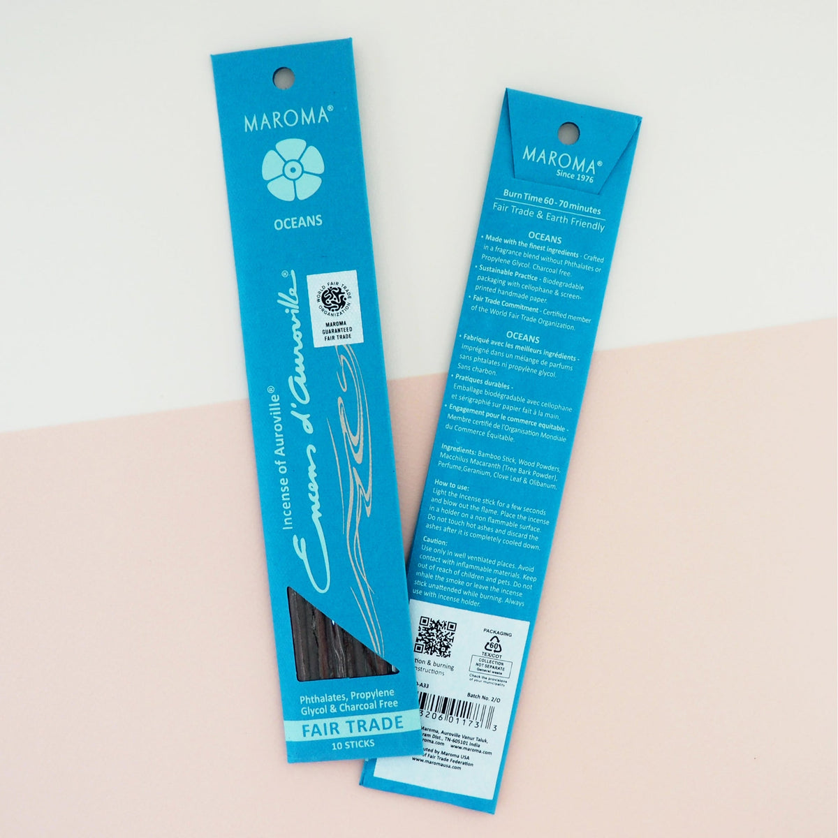 Maroma Premium Stick Incense, Encens d'Auroville, 28 Scents, 10 Sticks - Oceans