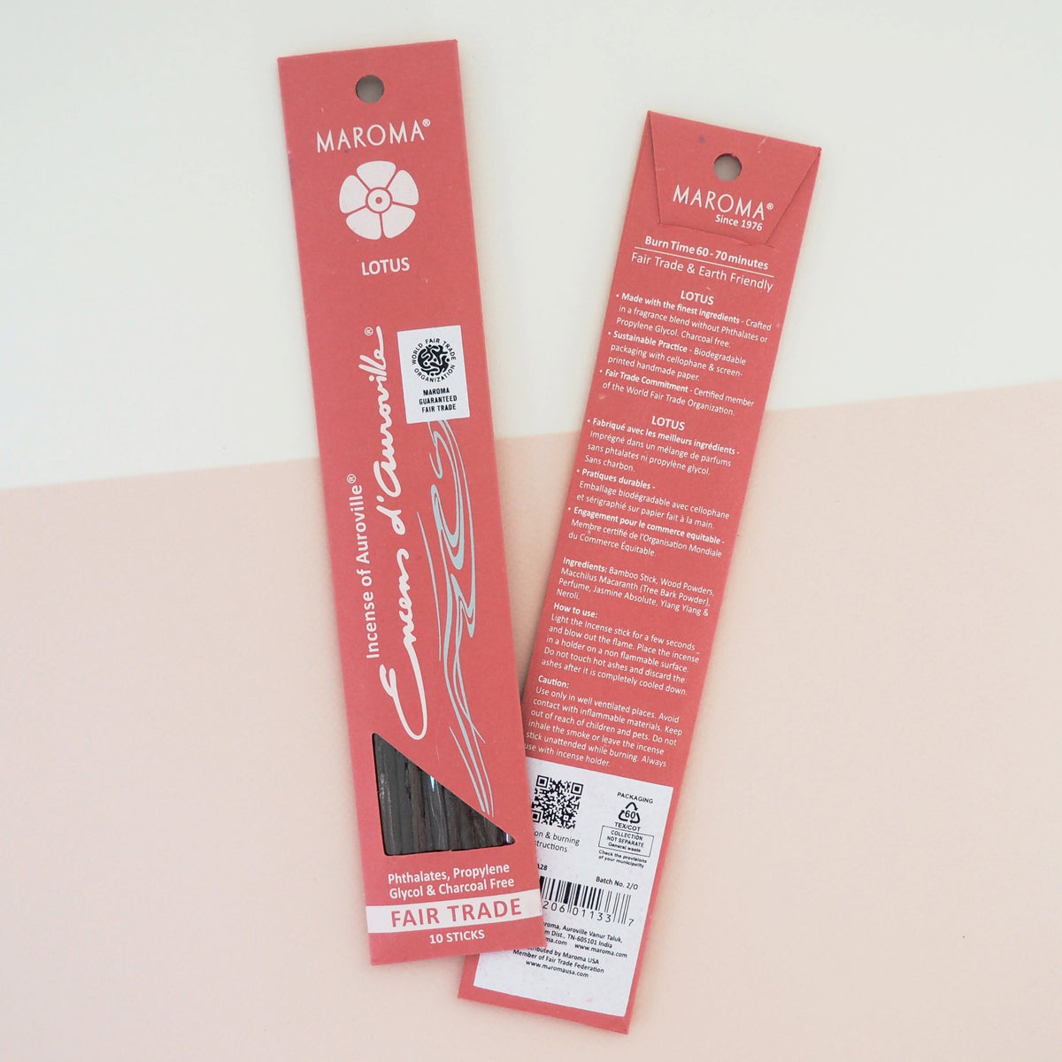Maroma Premium Stick Incense, Encens d'Auroville, 28 Scents, 10 Sticks - Lotus