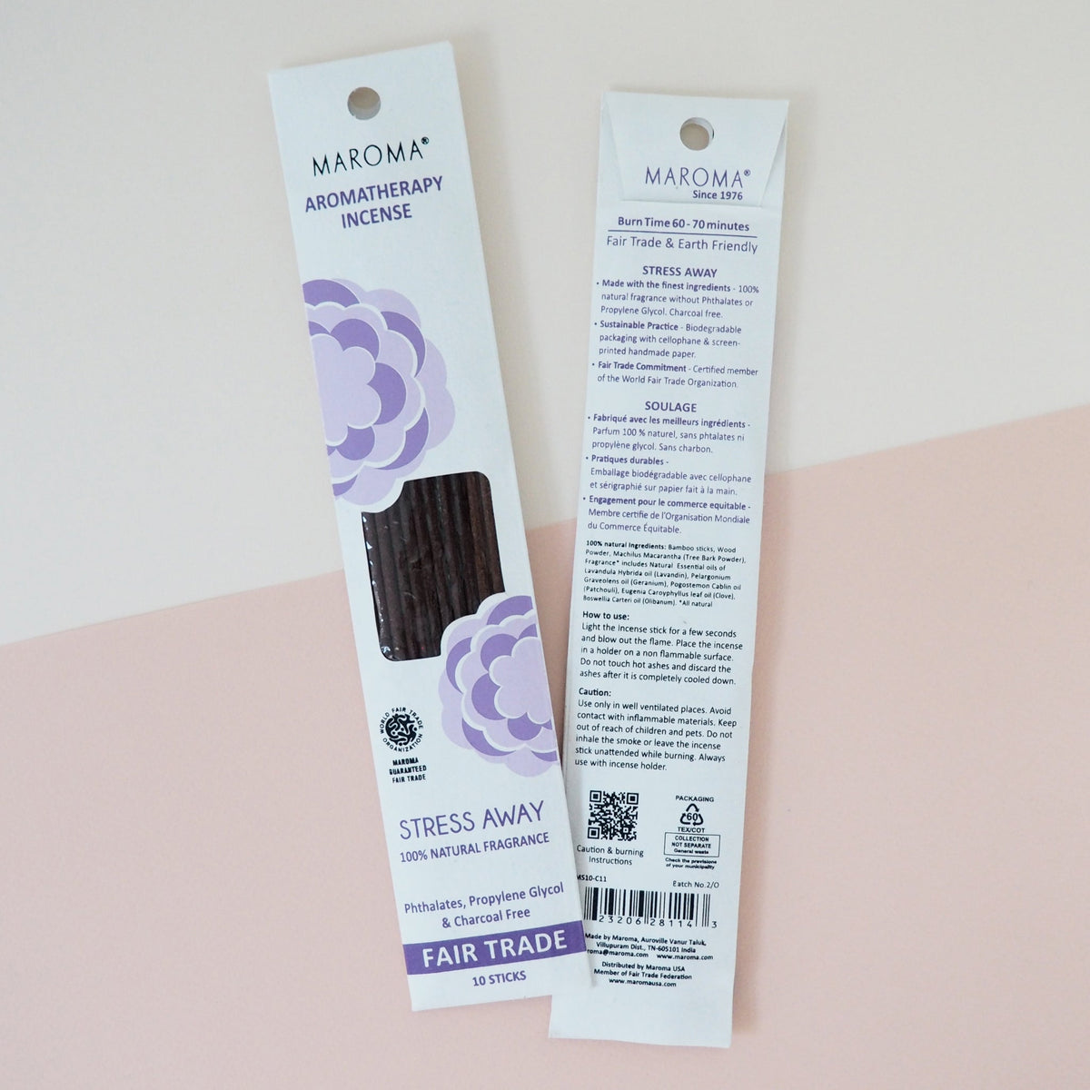 Maroma Aromatherapy Incense, Essential Oil Blends, Recharge, Uplifting, Stress Away or Clear Mind, 10 Sticks - Stress Away