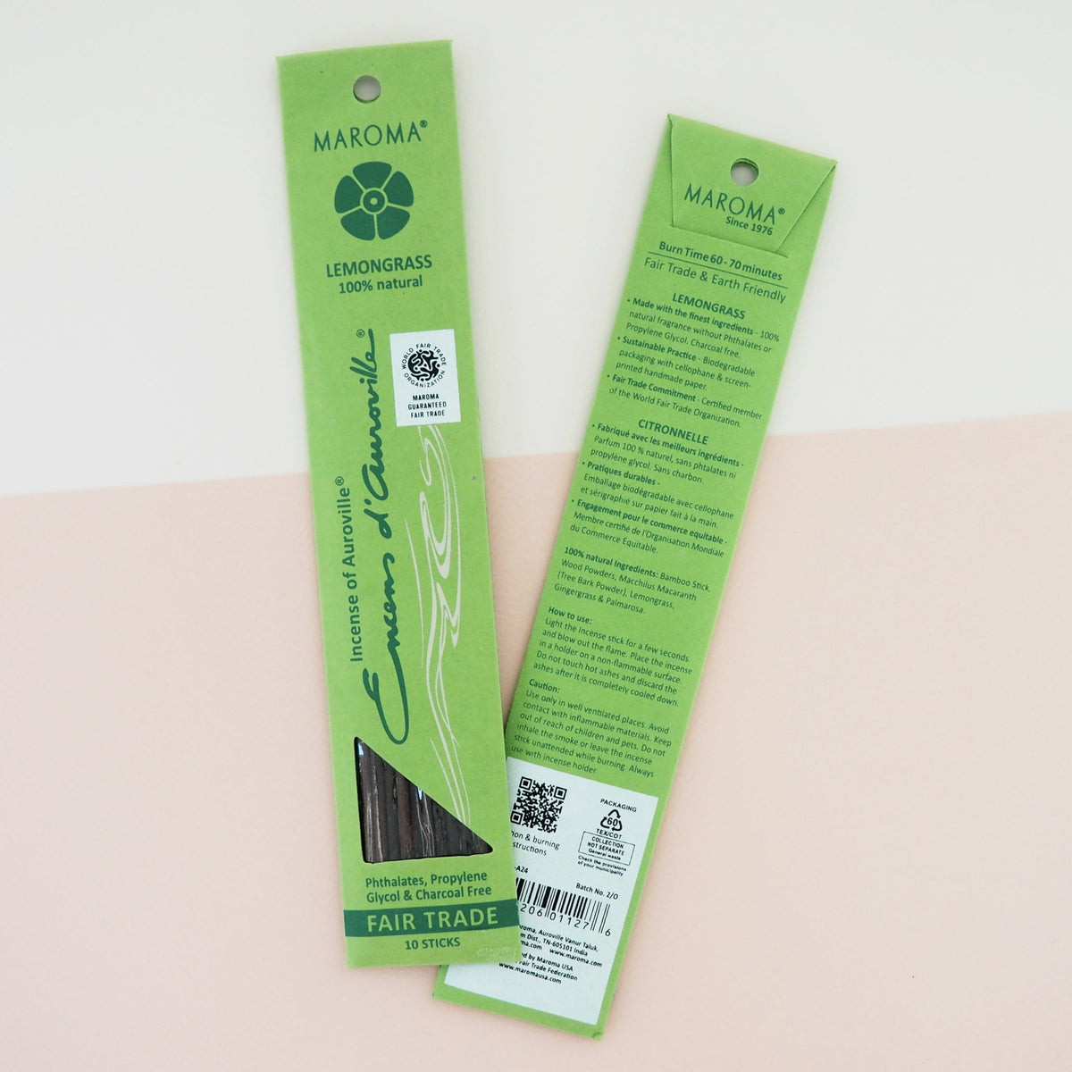 Maroma Premium Stick Incense, Encens d'Auroville, 28 Scents, 10 Sticks - Lemongrass