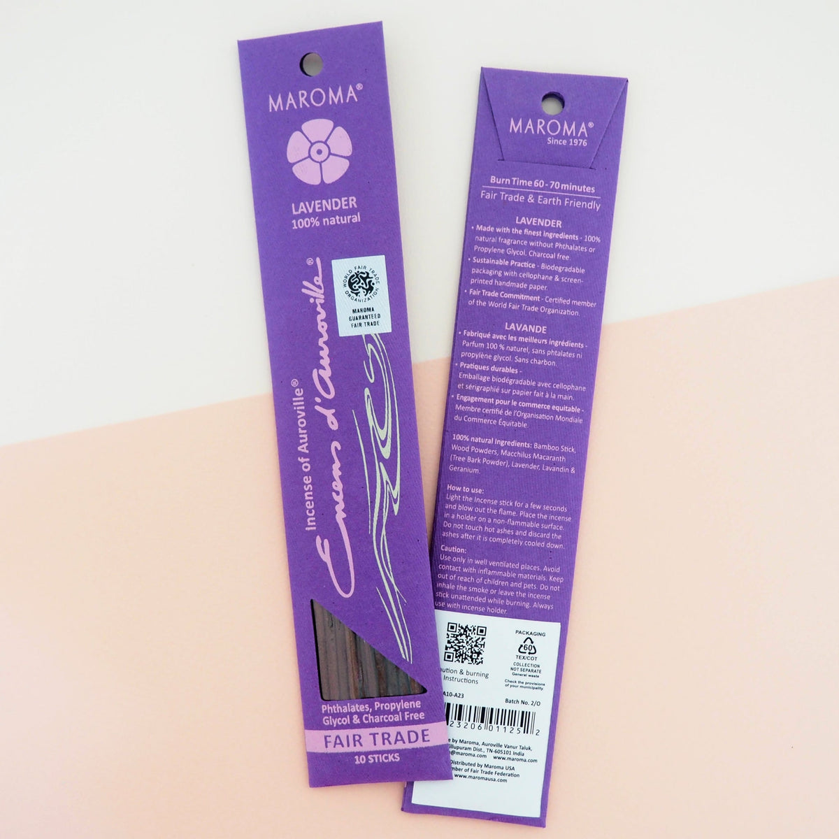 Maroma Premium Stick Incense, Encens d'Auroville, 28 Scents, 10 Sticks - Lavender