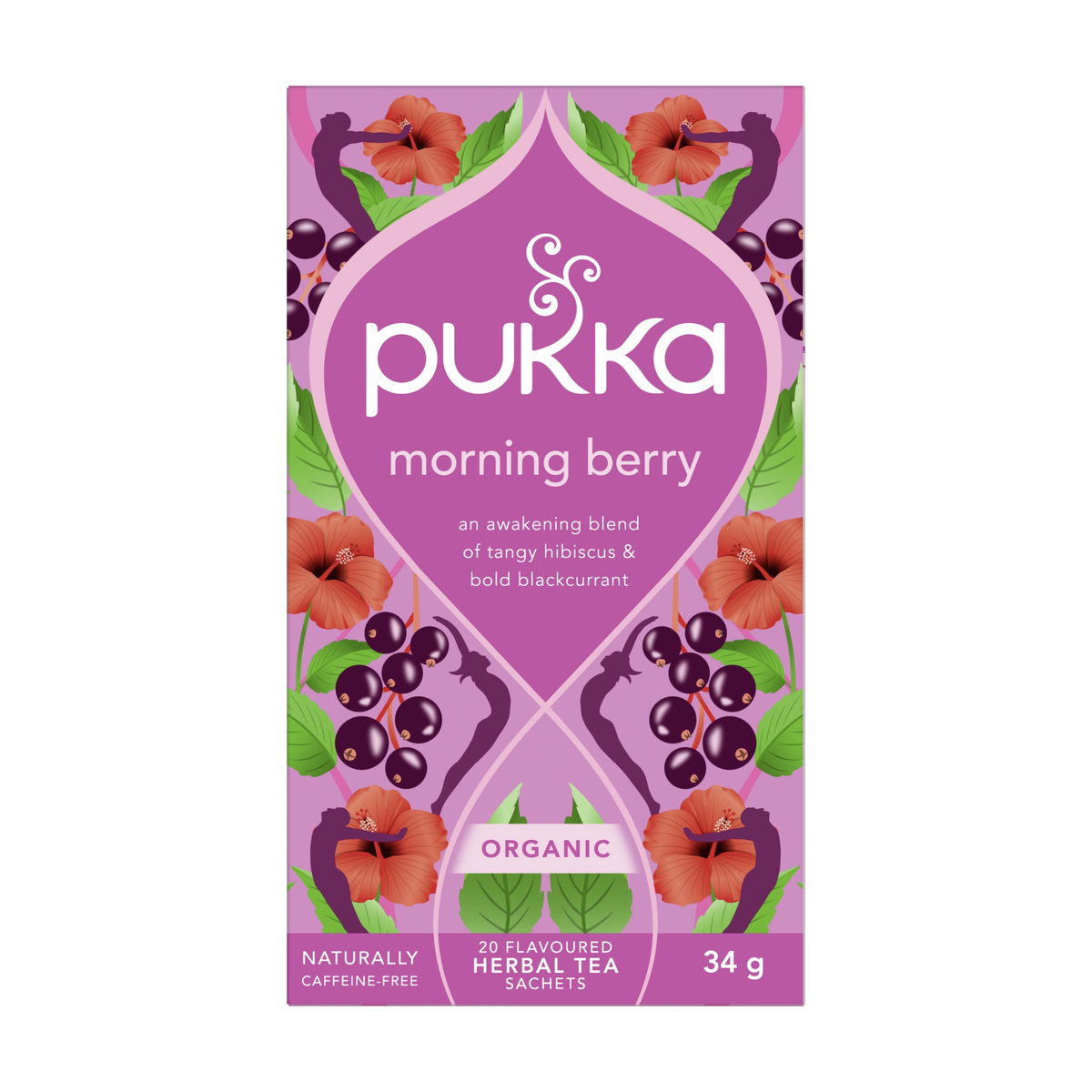 Pukka Organic Morning Berry Tea, Caffeine-Free Hibiscus, Blackcurrant and Rooibos Herbal Tea, Case of 4 x 20 Tea Sachets - Case of 4 (4 x 20 Sachets)