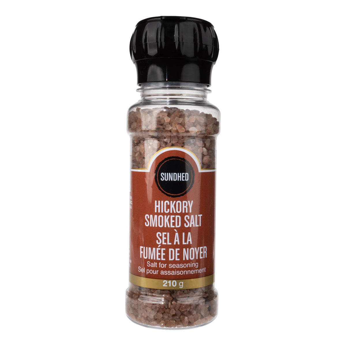 Sundhed Flavoured Himalayan Salt Grinder 210g, Maple Smoked, Hickory Smoked, Peppercorn Mix or Kala Namak, Kosher - Hickory Smoked