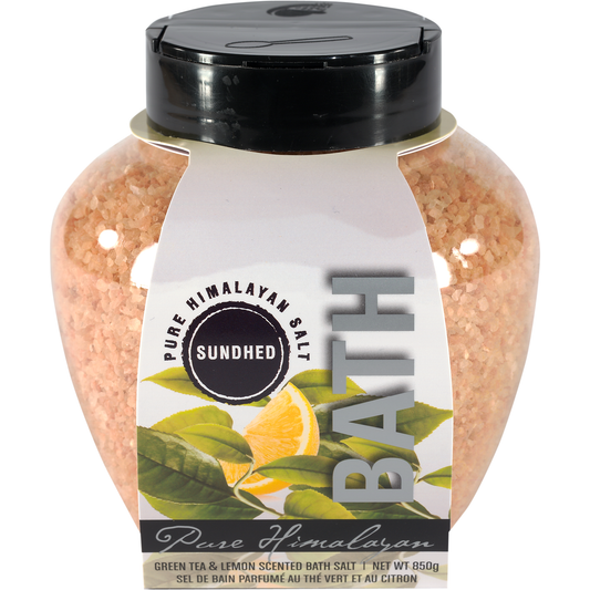 Sundhed Himalayan Bath Salt 850g, Green Tea and Lemon, Jasmine, Grapefruit, Eucalyptus, Orange, Lavender, Rose or Unscented - Green Tea and Lemon
