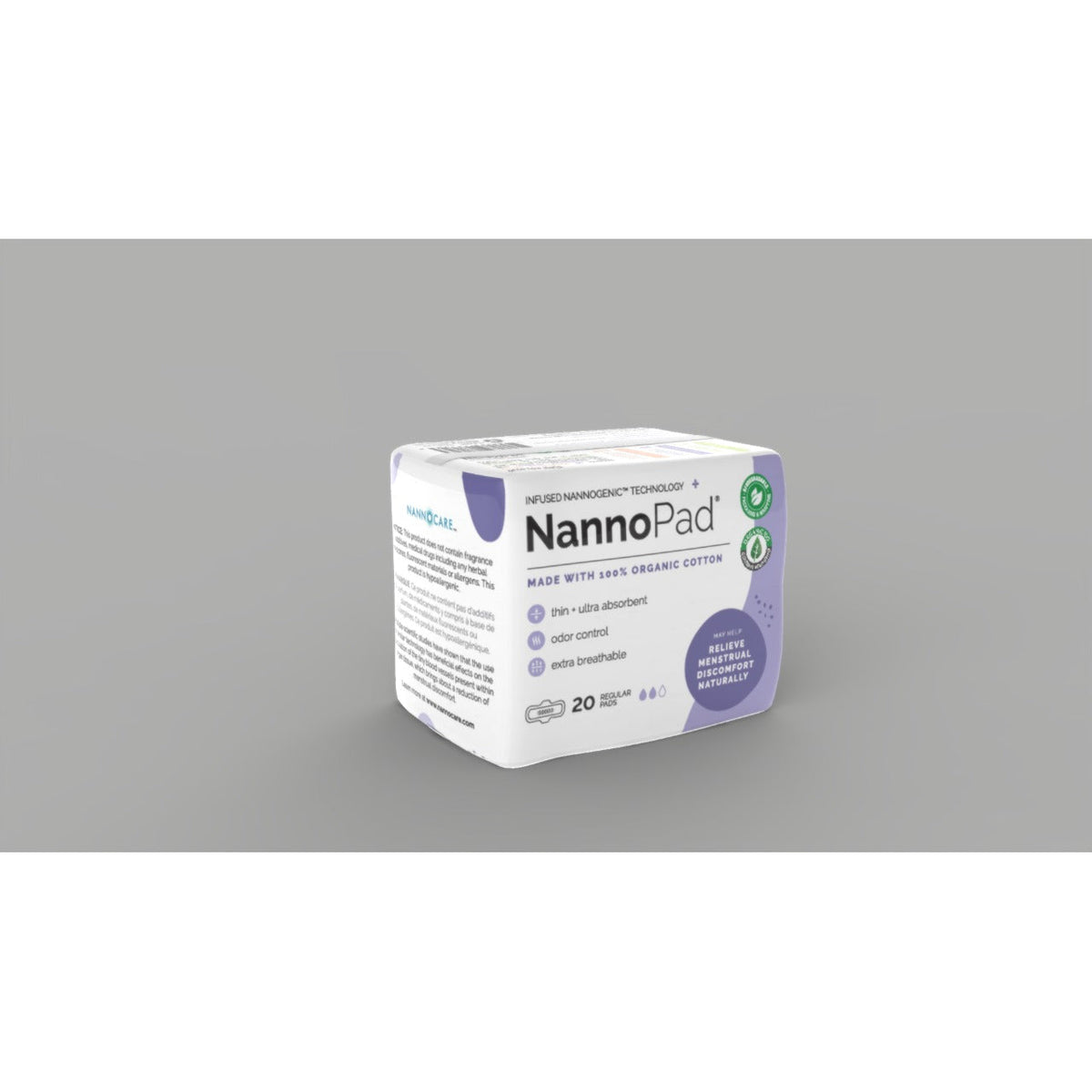 NannoPad Organic Cotton Menstrual Pads, Regular or Super 20 Pads, or 36-Pad Multipack - Regular, 20 Pads