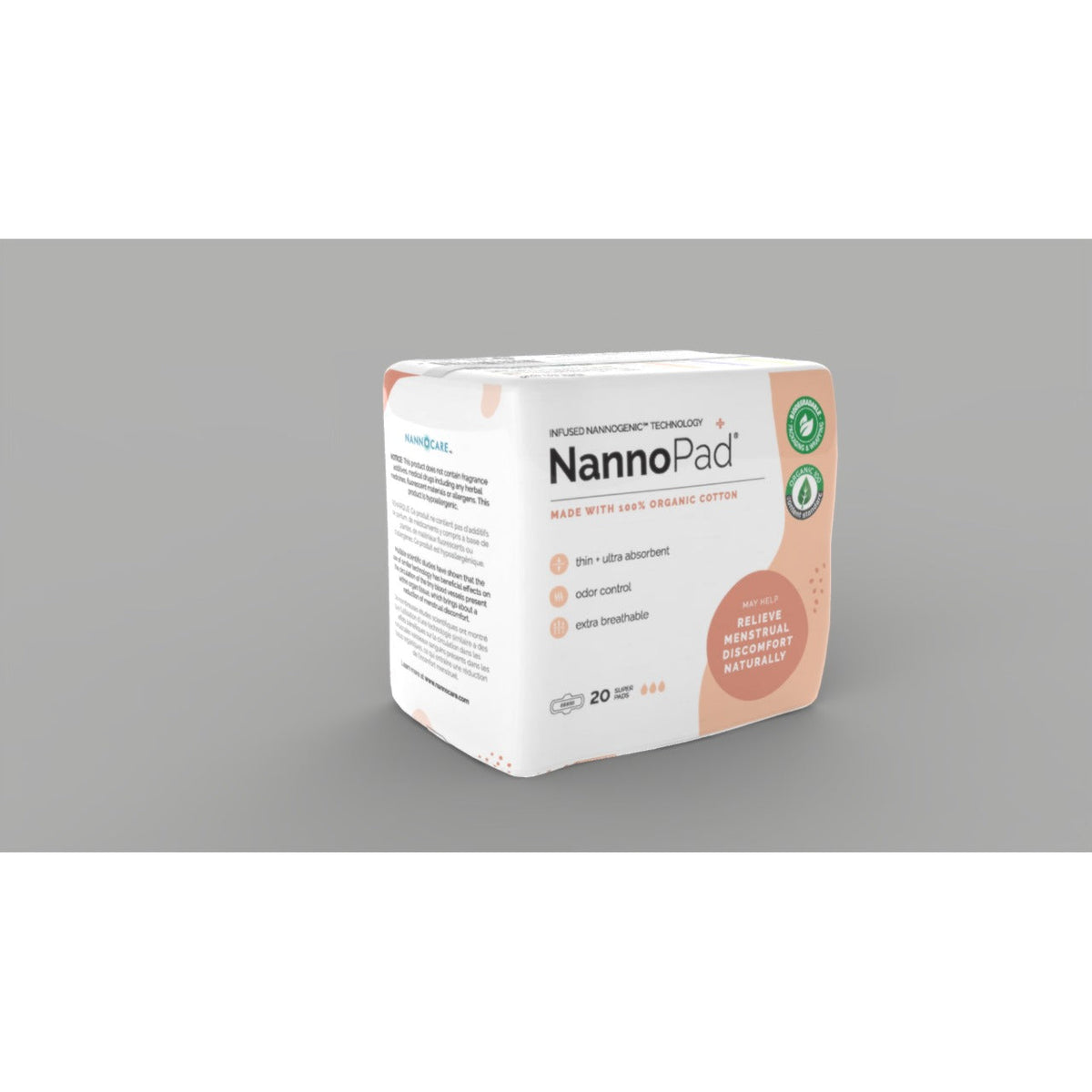 NannoPad Organic Cotton Menstrual Pads, Regular or Super 20 Pads, or 36-Pad Multipack - Super, 20 Pads