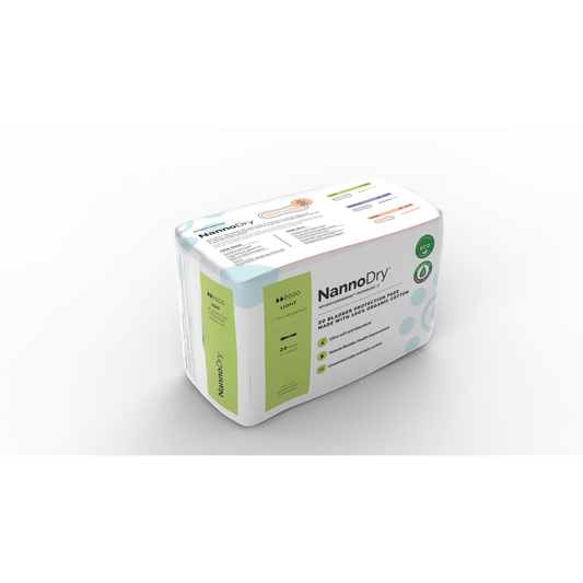 NannoDry Organic Cotton Incontinence Pads for Bladder Leaks, Light, Regular or Super, 20 Pads - Light
