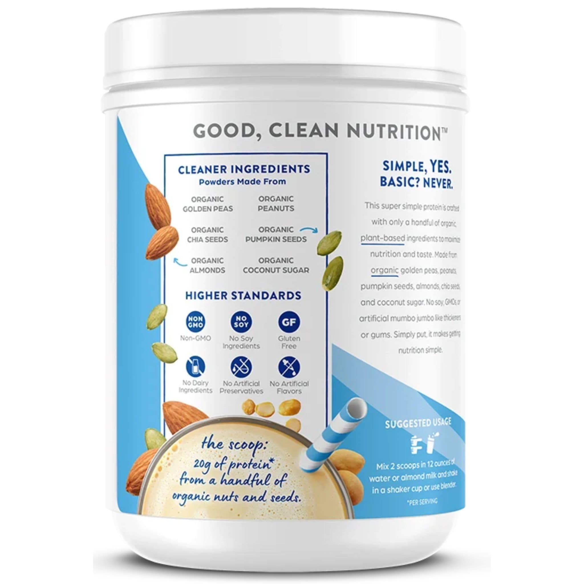 Orgain Simple Organic Protein Powder, 20g of Plant-Based Protein, 567g
