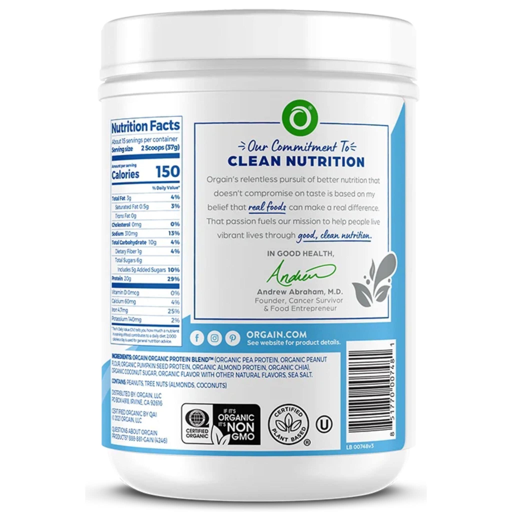 Orgain Simple Organic Protein Powder, 20g of Plant-Based Protein, 567g