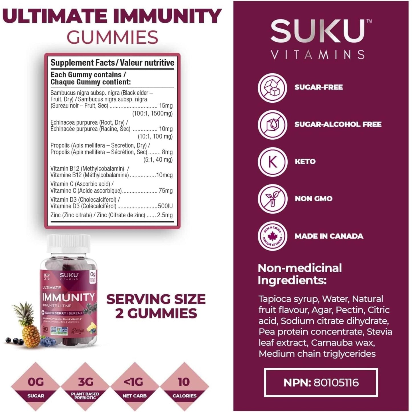 Bluenberry and Pineapple Flavour, 60 Gummies | SUKU Vitamins Ultimate Immunity