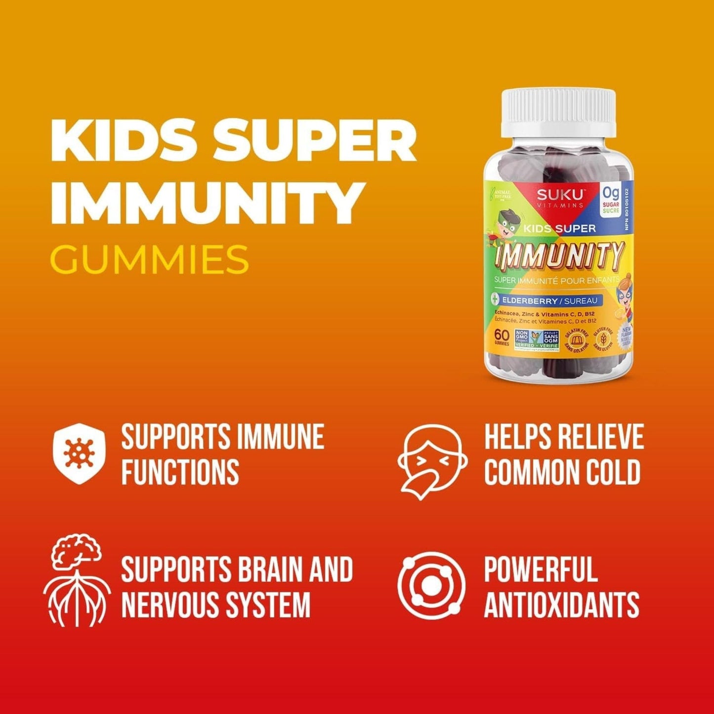 Orange Flavour, 60 Gummies | SUKU Vitamins Kids Super Immunity