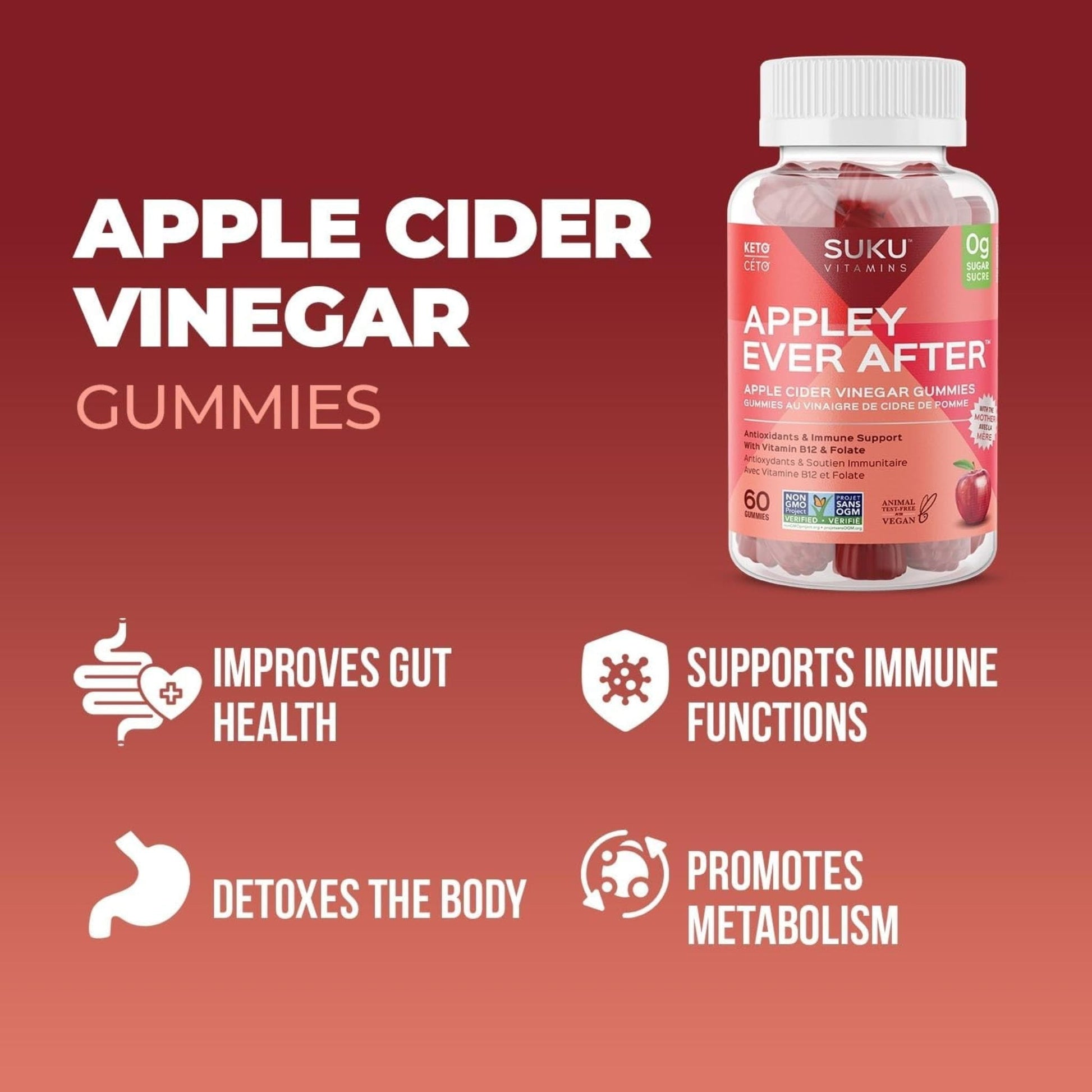 Natural Apple Flavour, 60 Gummies | Suku Vitamins Appley Ever After (Apple Cider Vinegar Gummies with Mother)
