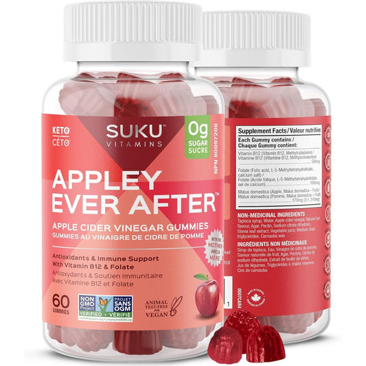 Natural Apple Flavour, 60 Gummies | Suku Vitamins Appley Ever After (Apple Cider Vinegar Gummies with Mother)