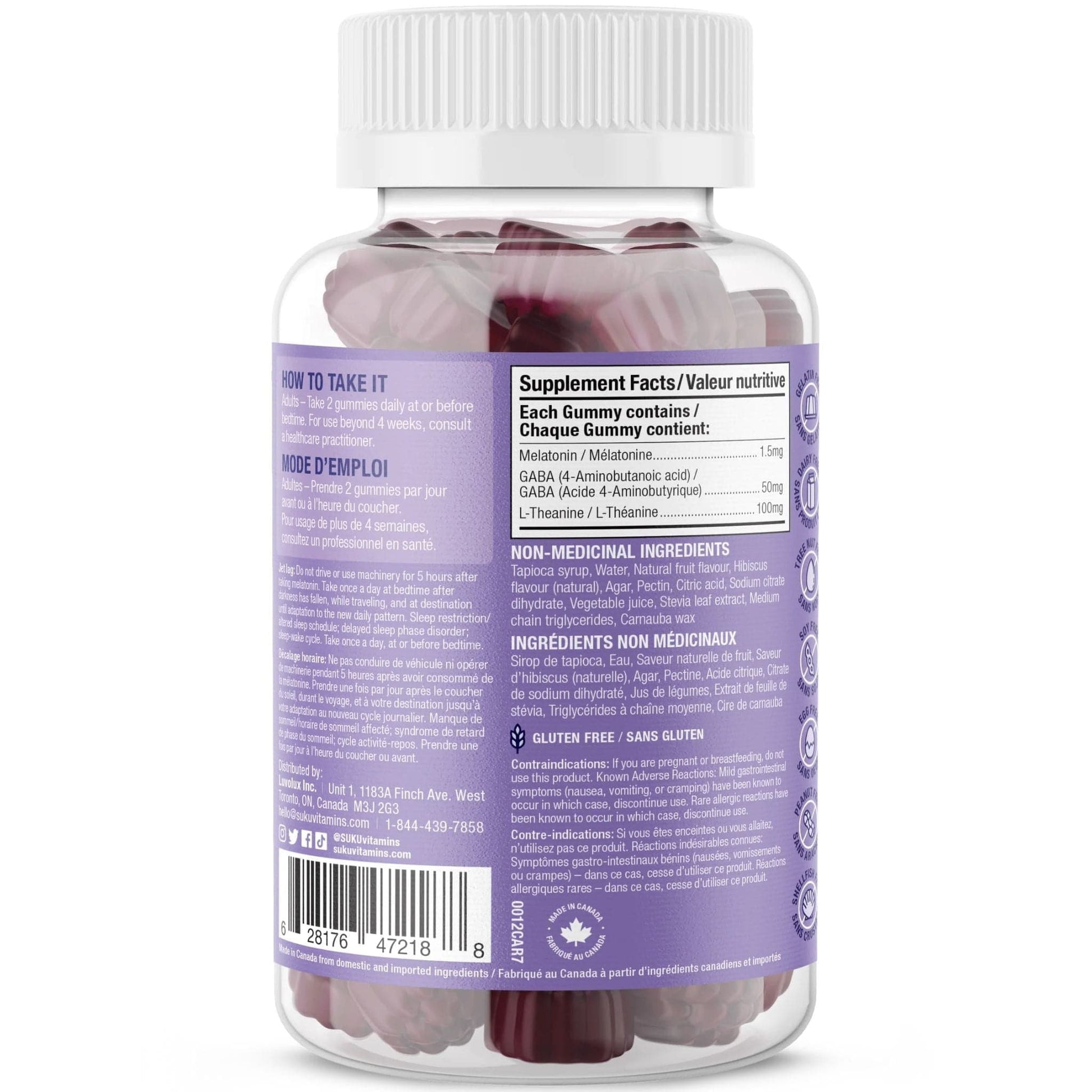 Blackberry and Hibiscus Flavour, 60 Gummies | Suku Vitamins Restful Sleep (Melatonin, L-Theanine & GABA)