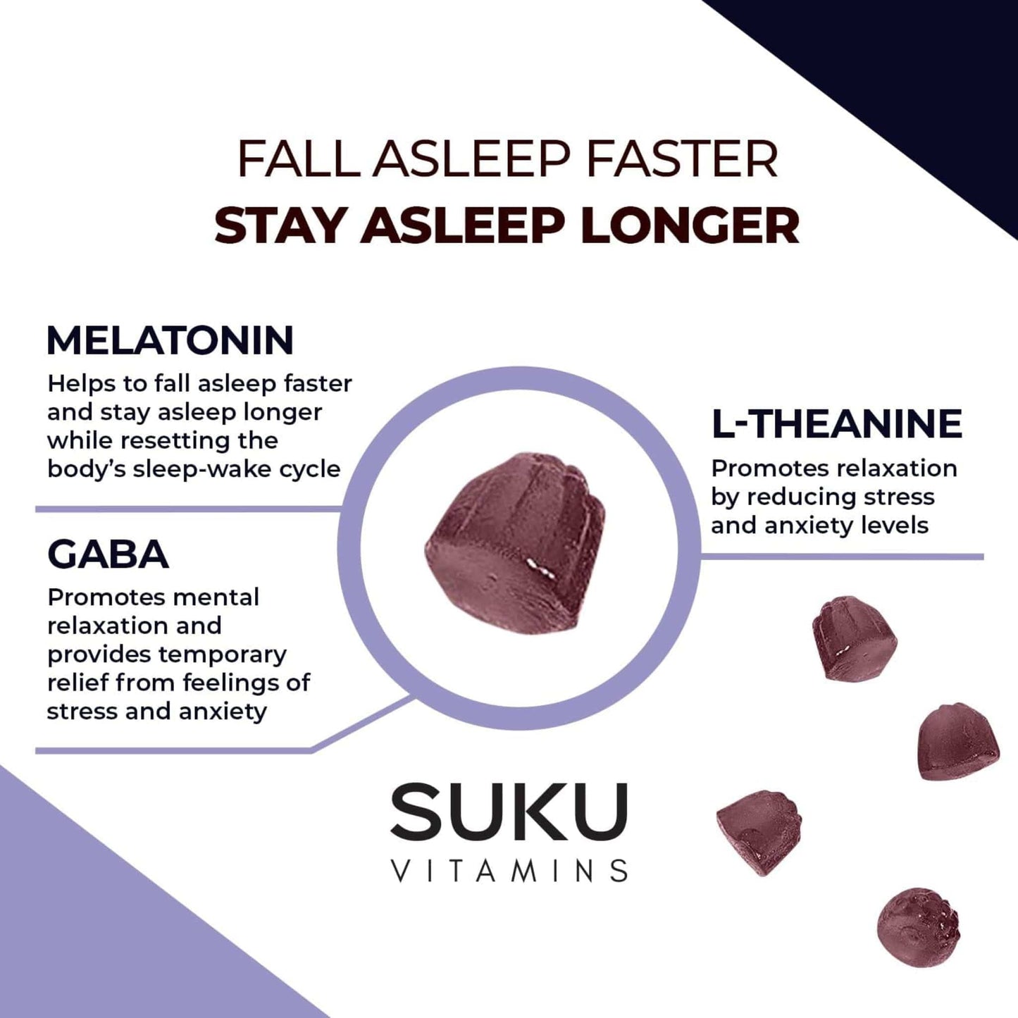 Blackberry and Hibiscus Flavour, 60 Gummies | Suku Vitamins Restful Sleep (Melatonin, L-Theanine & GABA)
