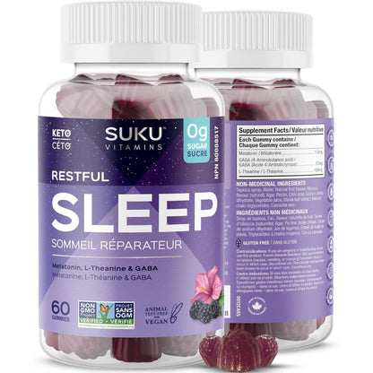 Blackberry and Hibiscus Flavour, 60 Gummies | Suku Vitamins Restful Sleep (Melatonin, L-Theanine & GABA)