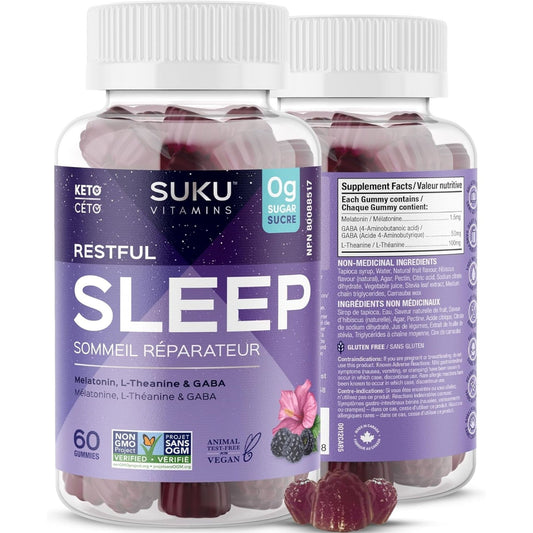 Blackberry and Hibiscus Flavour, 60 Gummies | Suku Vitamins Restful Sleep (Melatonin, L-Theanine & GABA)