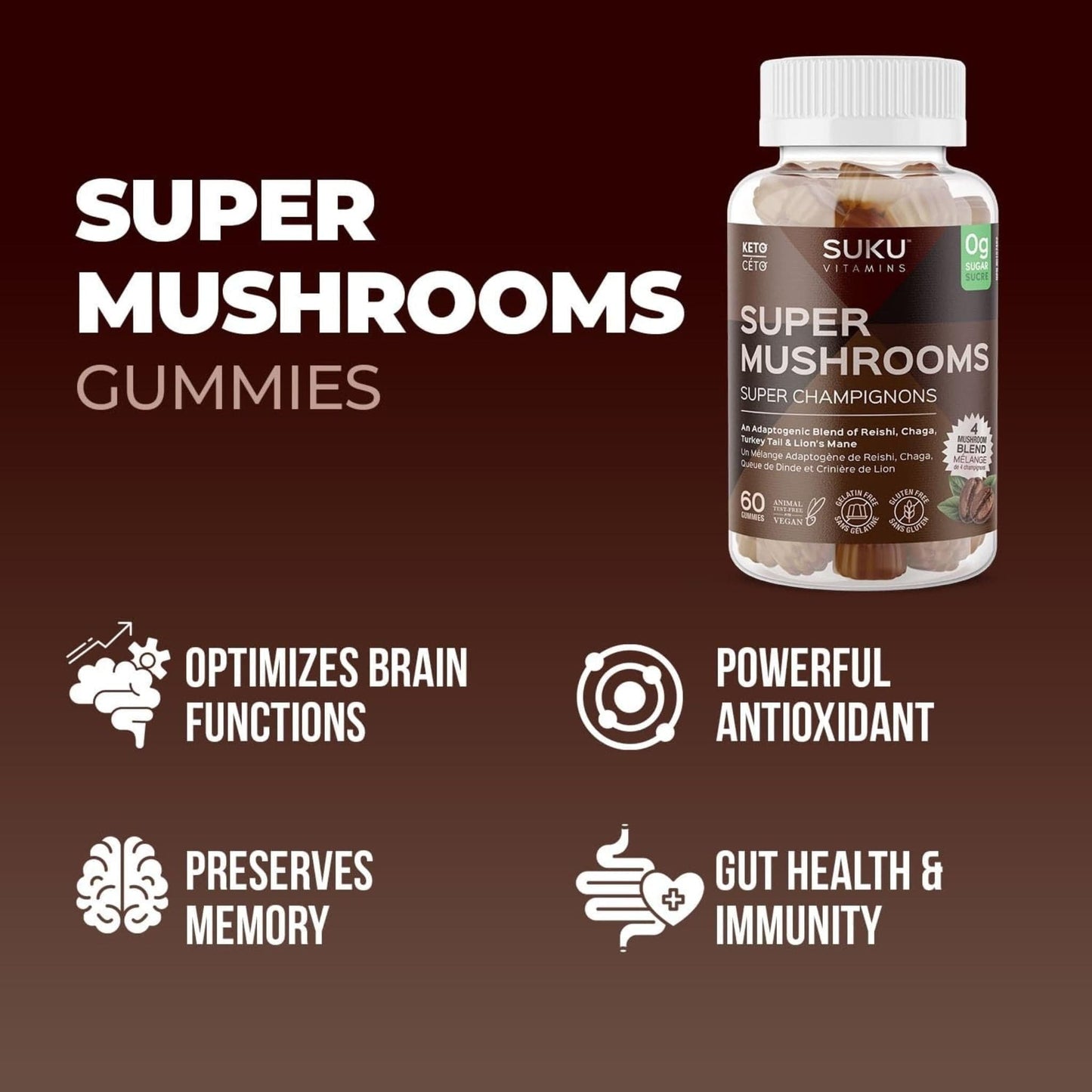 Espresso Decaffeinated Flavour, 60 Gummies | Suku Vitamins Super Mushrooms