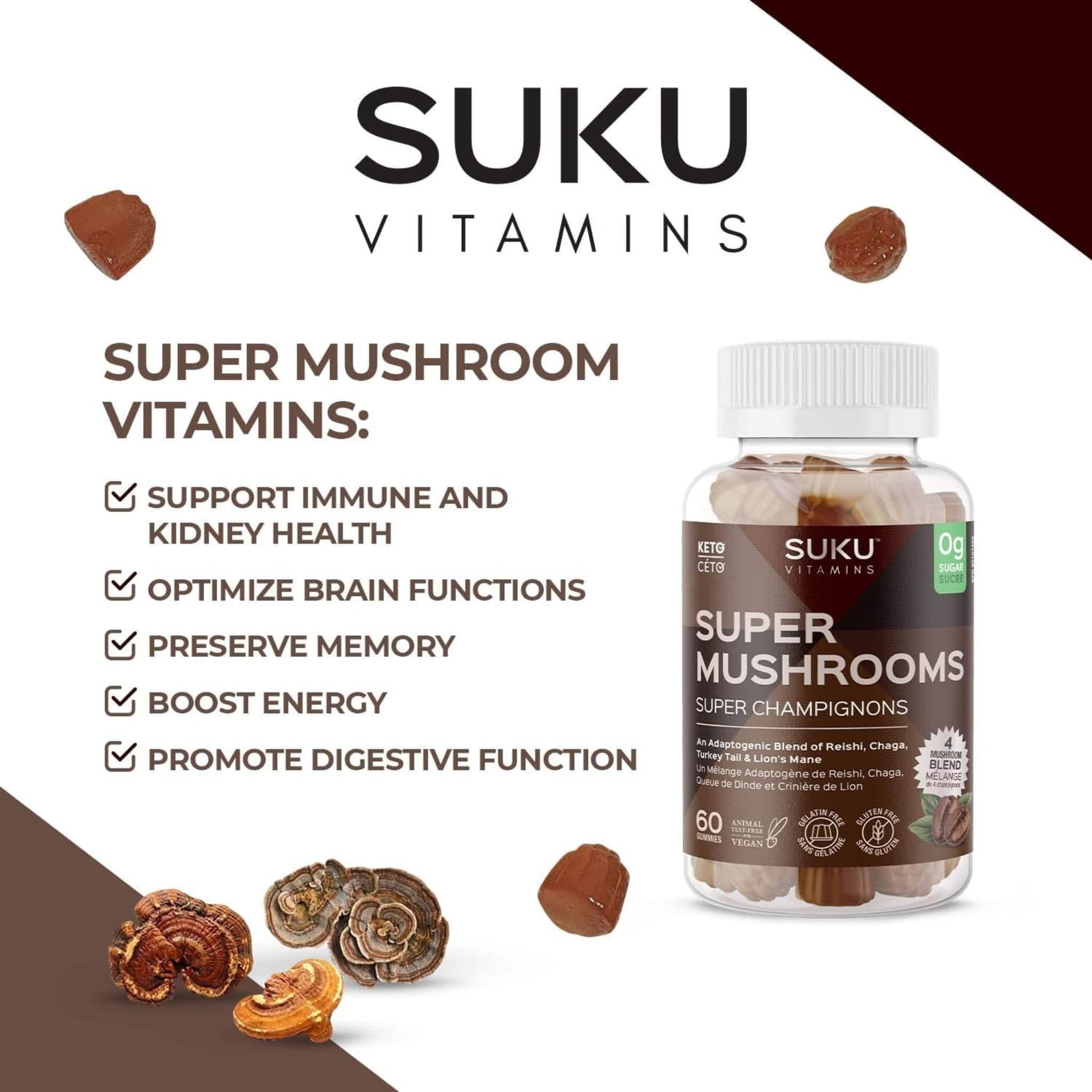 Espresso Decaffeinated Flavour, 60 Gummies | Suku Vitamins Super Mushrooms