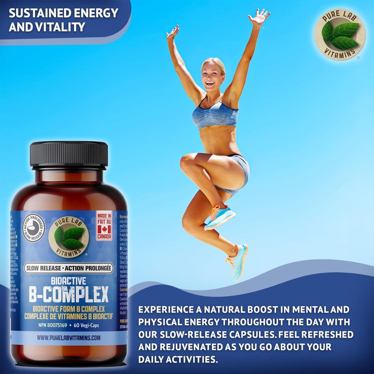 60 Vegetable Capsules | Pure Lab Vitamins Bioactive B-Complex Slow Release