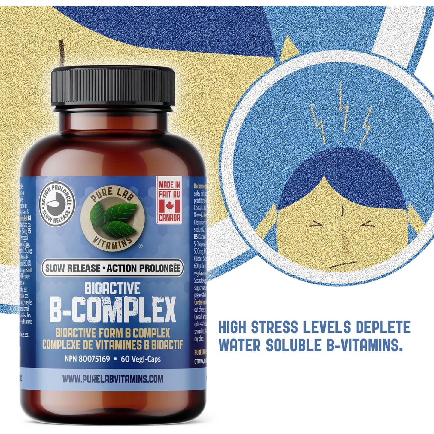 60 Vegetable Capsules | Pure Lab Vitamins Bioactive B-Complex Slow Release