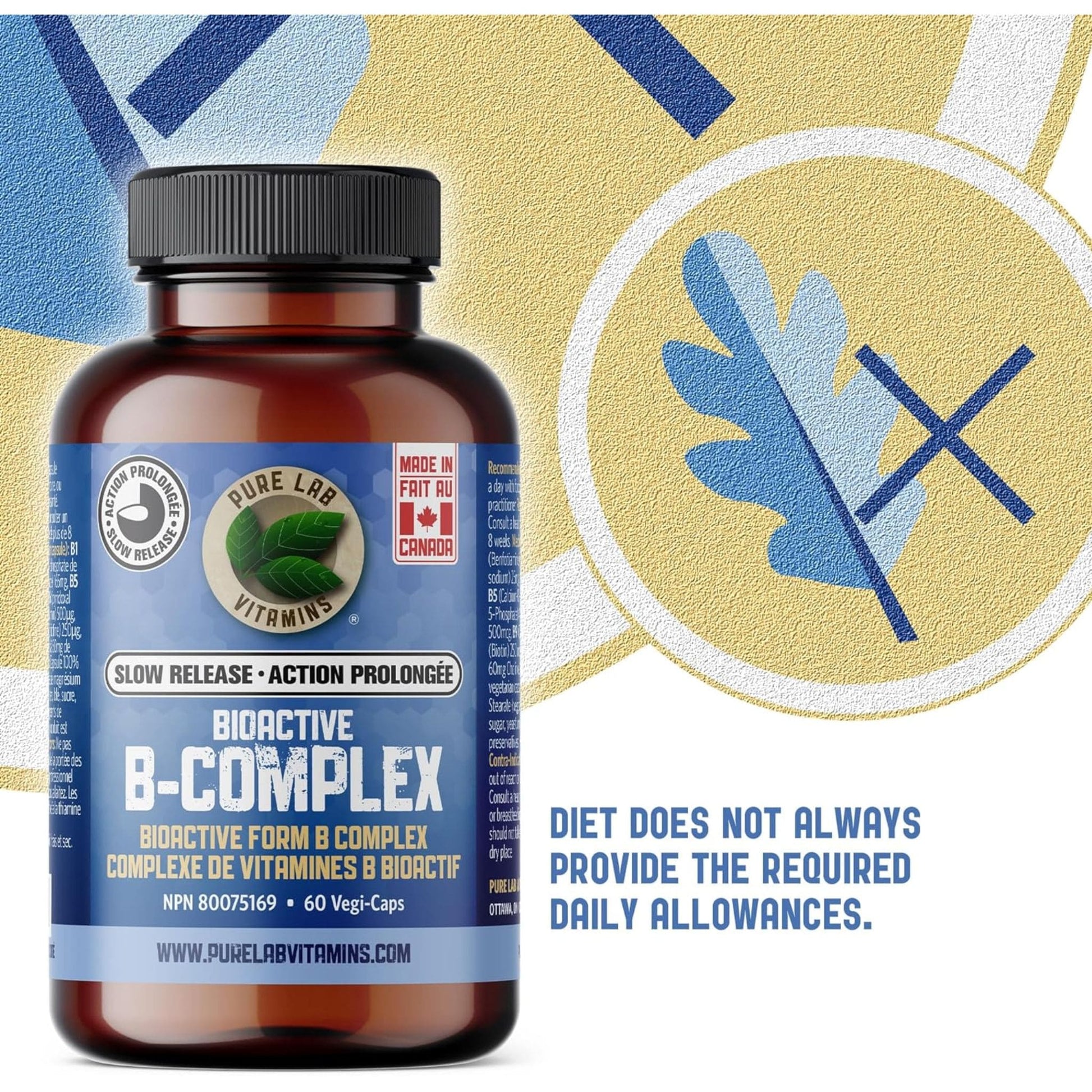 60 Vegetable Capsules | Pure Lab Vitamins Bioactive B-Complex Slow Release