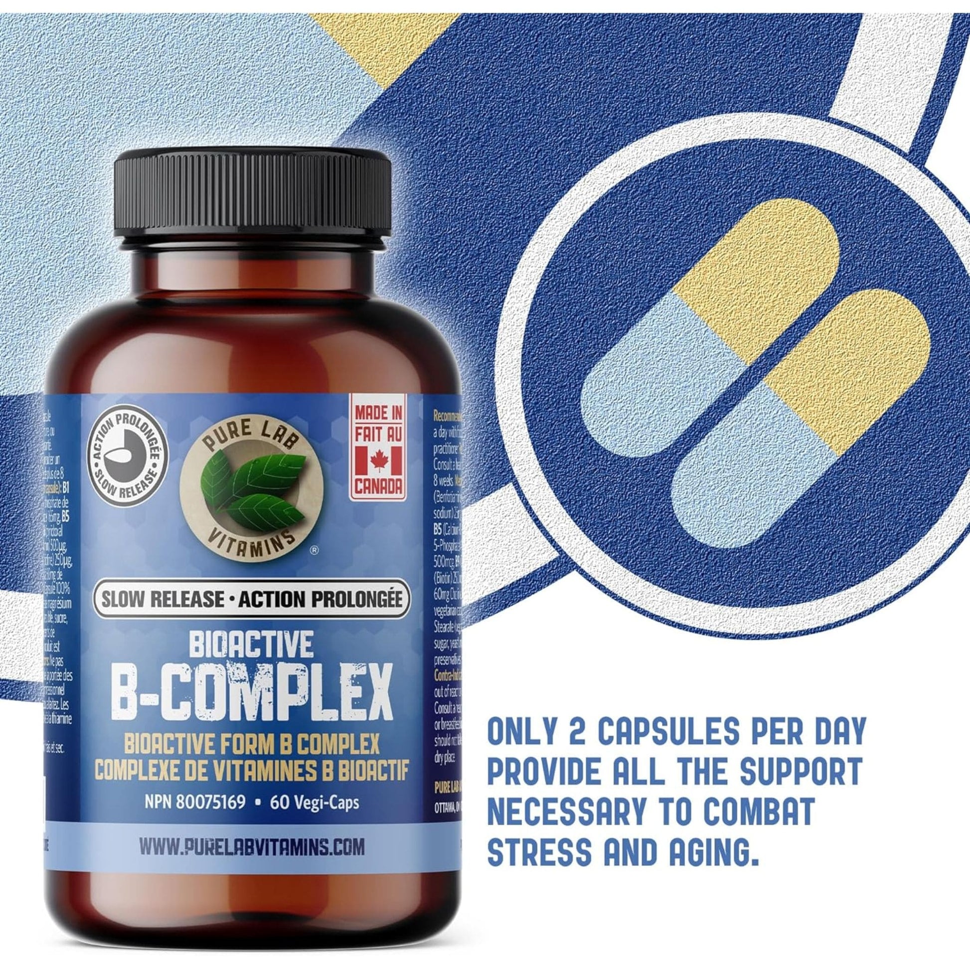60 Vegetable Capsules | Pure Lab Vitamins Bioactive B-Complex Slow Release