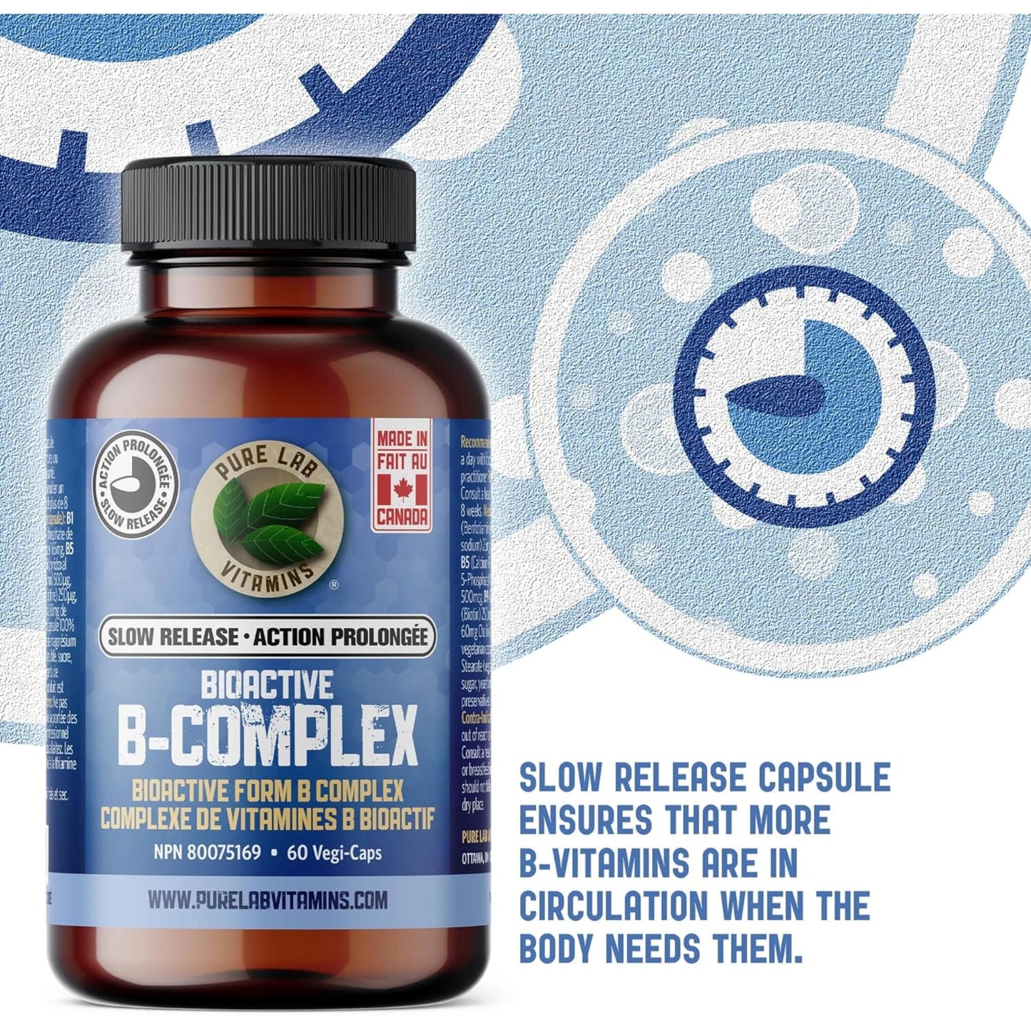 60 Vegetable Capsules | Pure Lab Vitamins Bioactive B-Complex Slow Release