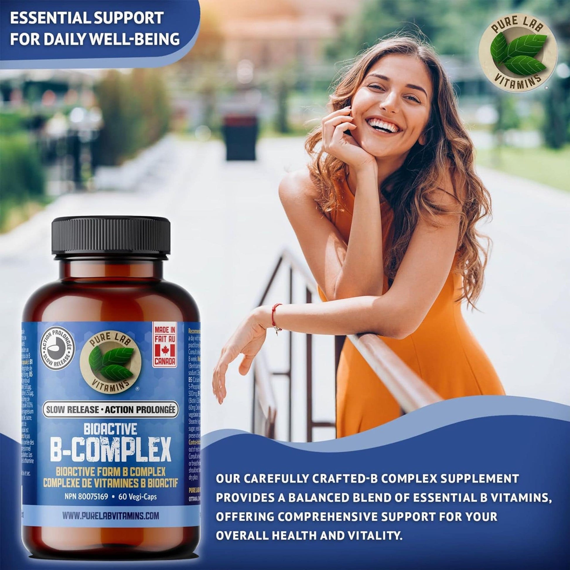 60 Vegetable Capsules | Pure Lab Vitamins Bioactive B-Complex Slow Release