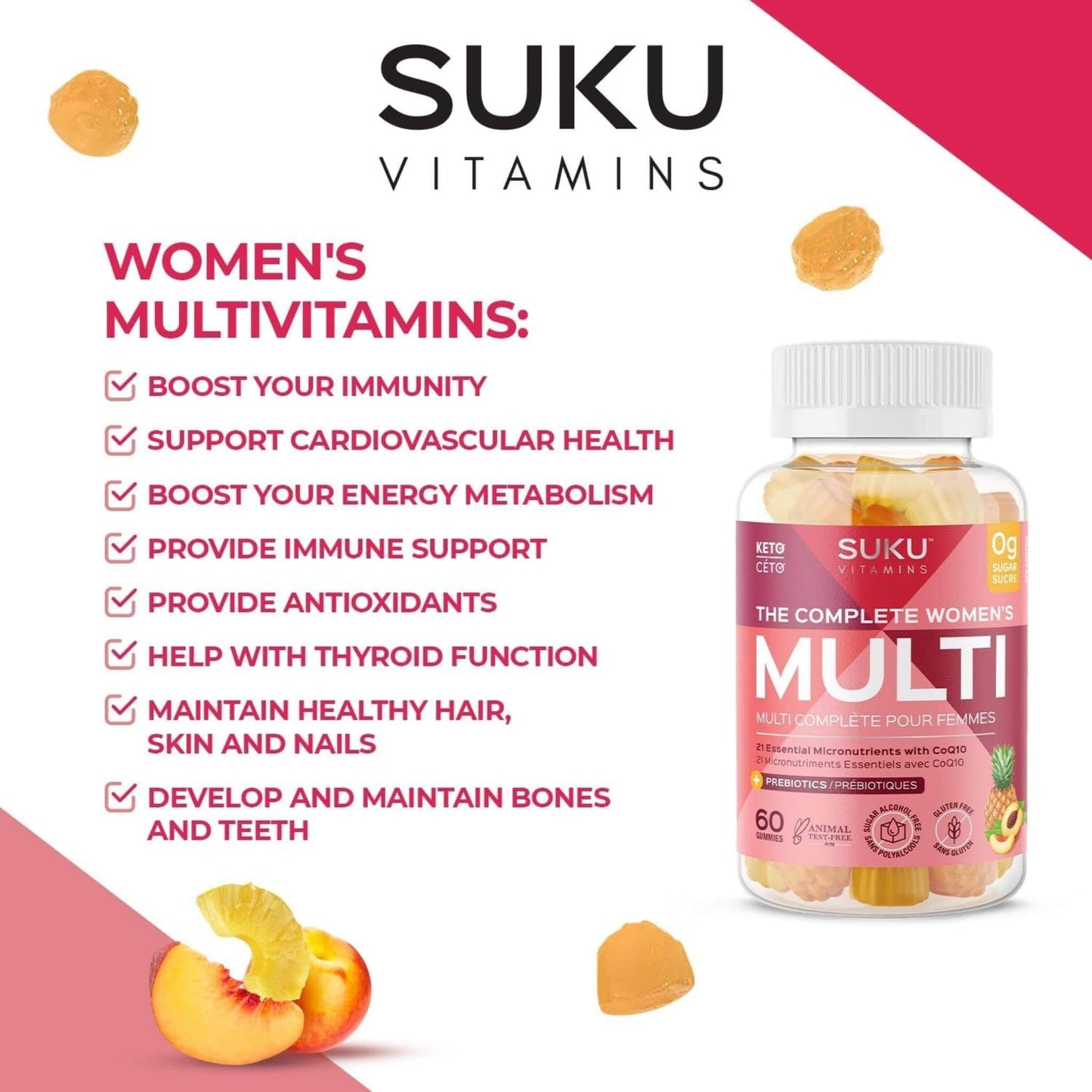 Peach and Pineapple Flavour, 60 Gummies | SUKU Vitamins The Complete Women's Multi
